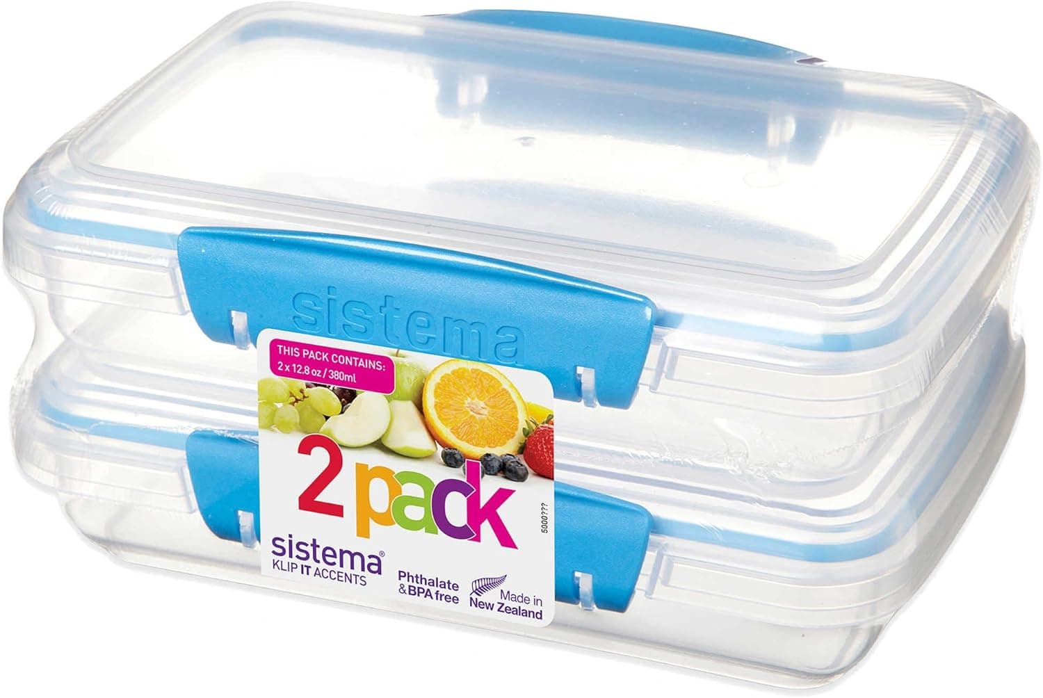 Sistema KLIP IT 12.8 oz. Rectangular Accents Food Container in Blue (Set of 2)