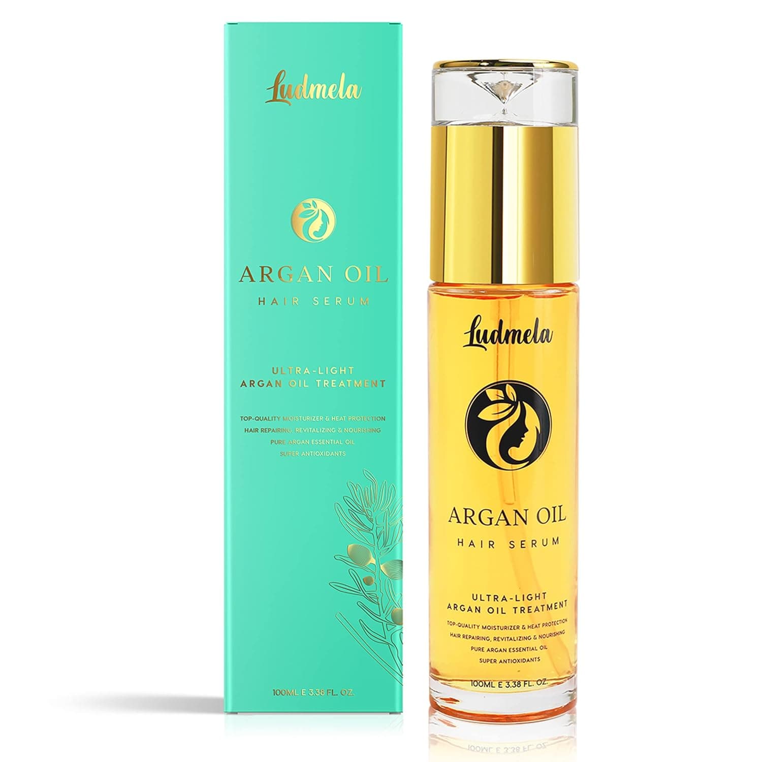 Ludmela Argan Oil 5+ Hair Serum | Ultra-Light Hair Oil Treatment | Heat Protectant, Hair Moisturizer & Frizz Control | Hydrate, Repair & Shine with Pure Moroccan Oil