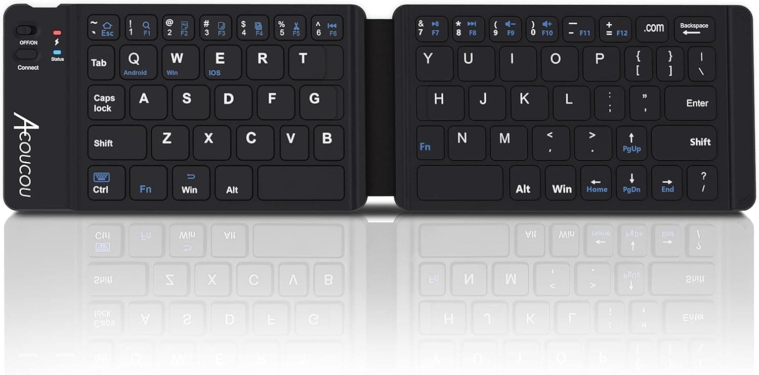 Acoucou Mini Bluetooth Keyboard Wireless Foldable Keyboard, Rechargeable Bluetooth Keyboard Portable Pocket Size Keyboard, Compatible with MAC/iOS, Windows, Android Smartphones, Tablets, Laptops etc.