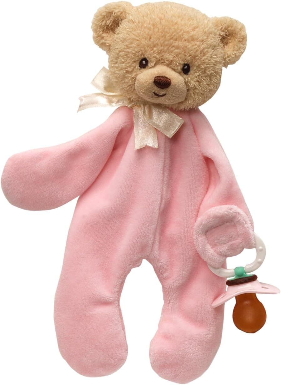 Gund Teddi Pacifier Clip Pink Plush, 10"