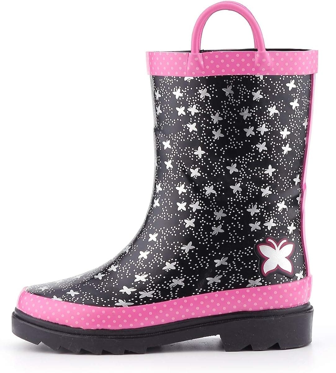K KomForme Toddler Girl Kid Rubber Rain Boots,Waterproof Outdoor Soft Anti-Slip Shoes, Star, Size 9M
