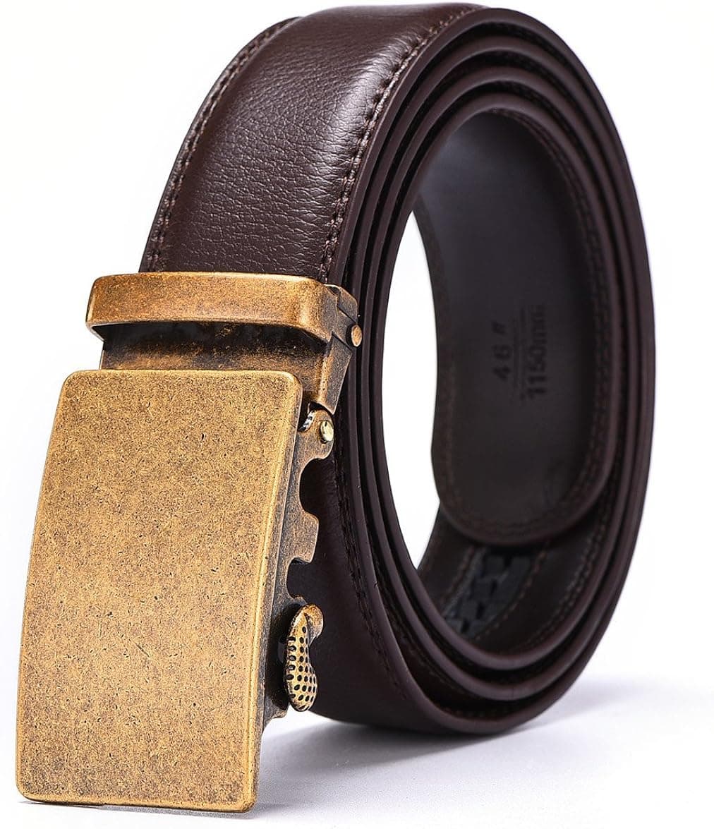 X XHtang Men's Ratchet Belt with Genuine Leather, Slide Belt for men 1 3/8 inches Wide