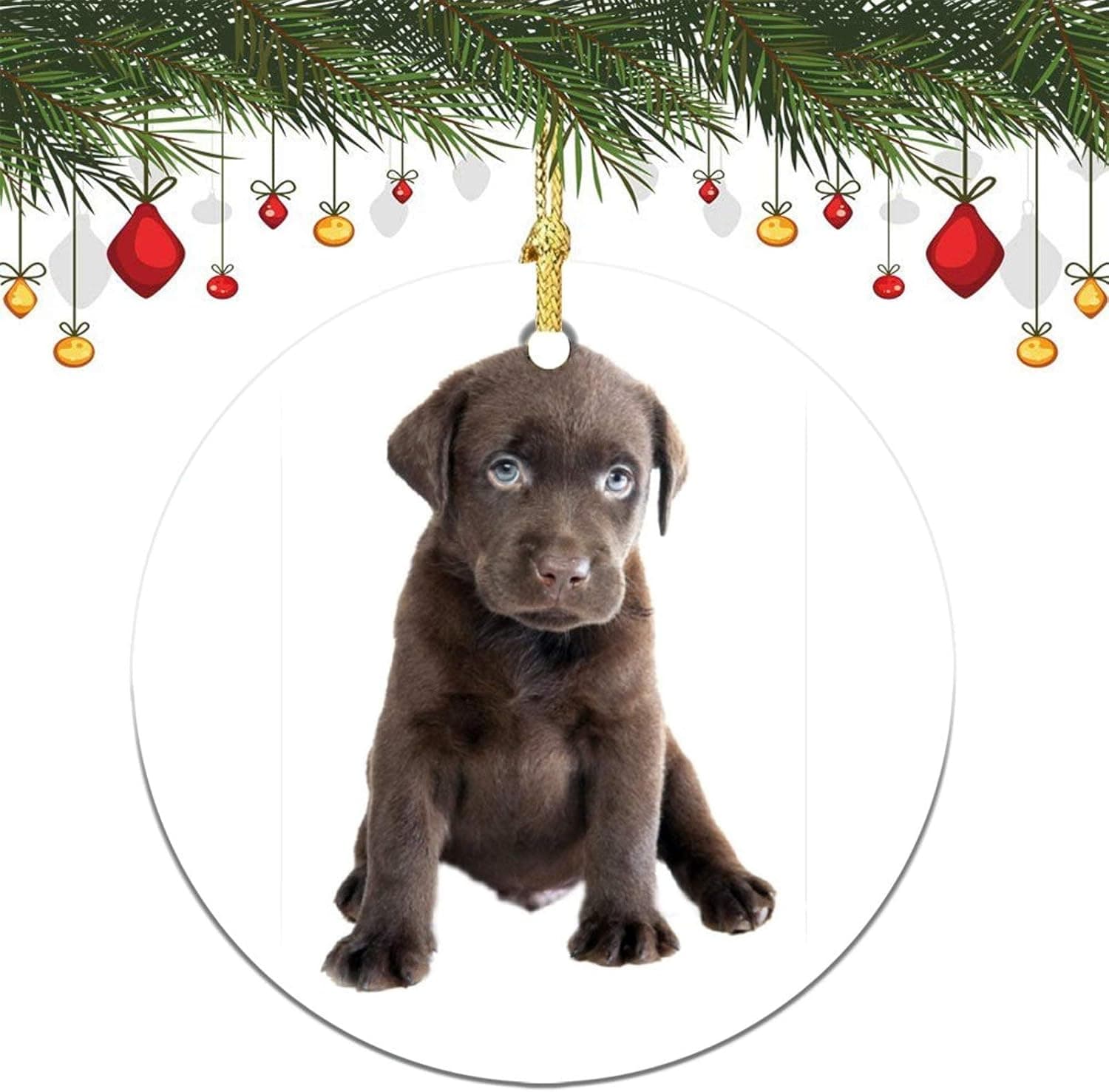 3 Inch Christmas Ornament, Chocolate Lab Puppy Xmas Ornaments, Keepsake Gift Memorial Peace & Happiness Christmas Decorations