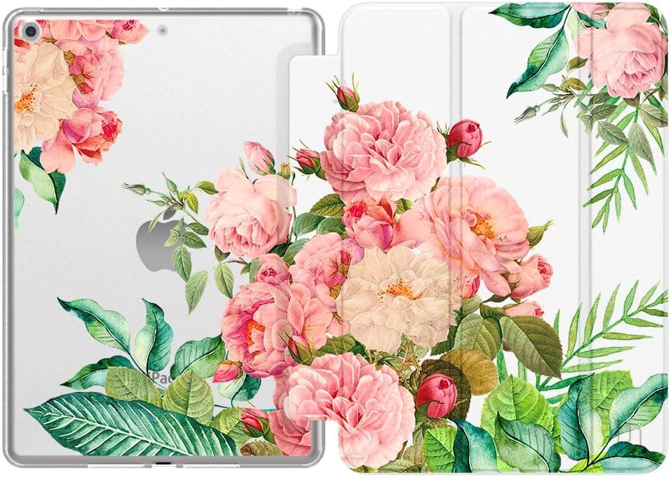 Dadanism iPad 9th/8th/7th Generation Case iPad 10.2 Inch (2021/2020/2019Model) Case for Girls, [Flexible TPU Translucent Frosted Back] Smart Stand Protective Cover for iPad 10.2, Blooming Bouquet