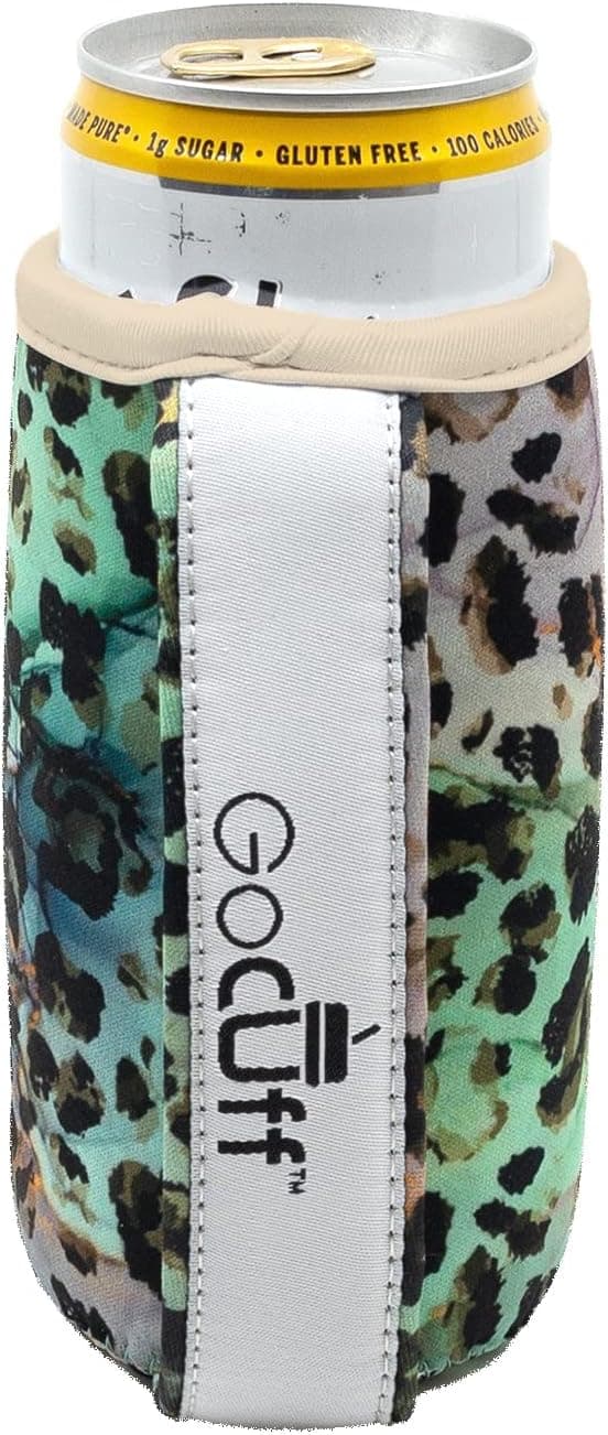 Go Cuff Slim Can Cuff Covers For Beer Reusable Insulator With Easy Grip Handle Neoprene Can Coozie With Insulated Sleeves For Skinny Cans Soda, and Other 12 oz Slim Can Beverages (Emerald Jungle)