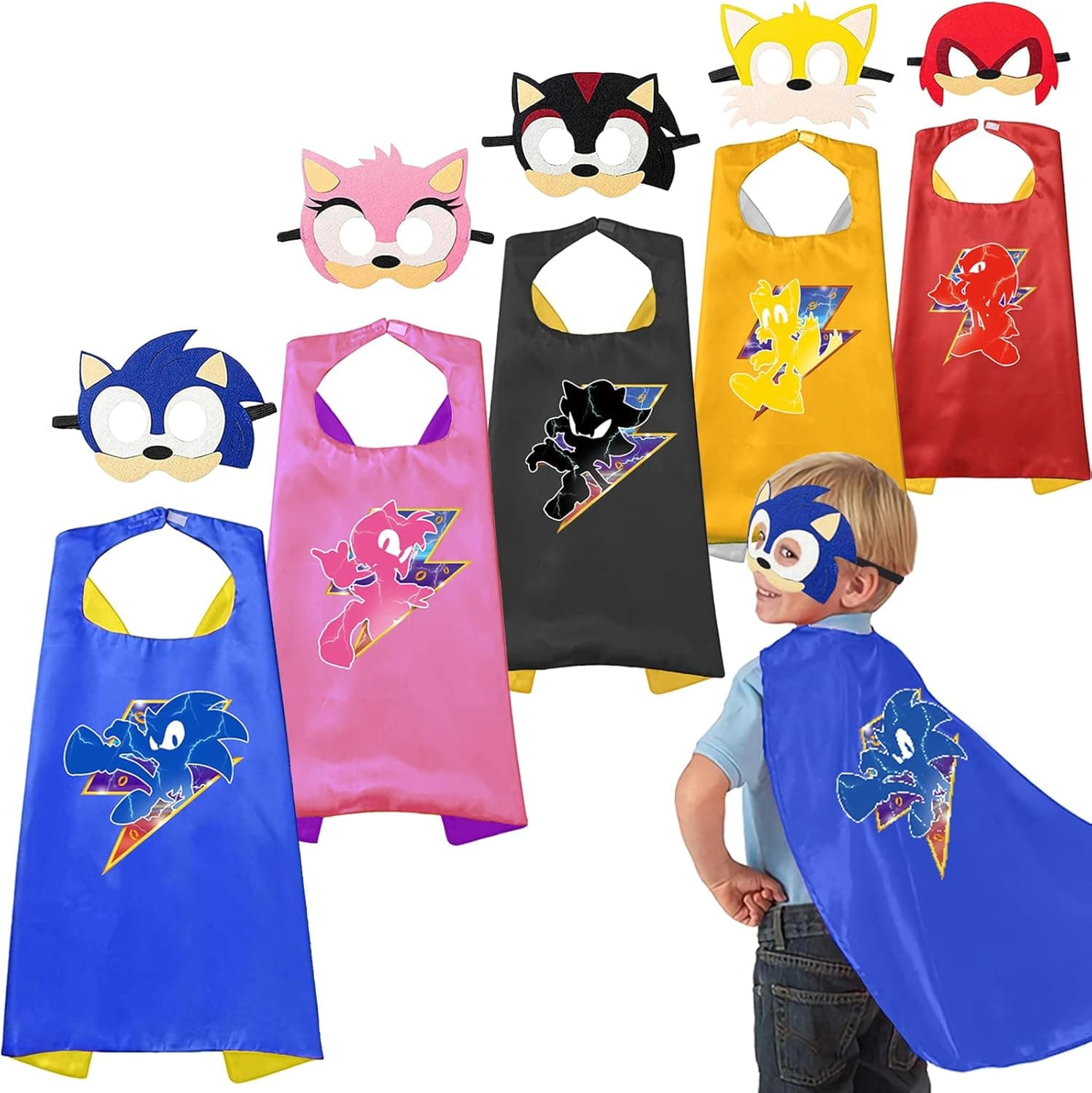 5 sets of hedgehog cloak and mask for Sonic birthday party supplies, children's favor party decoration play gifts.