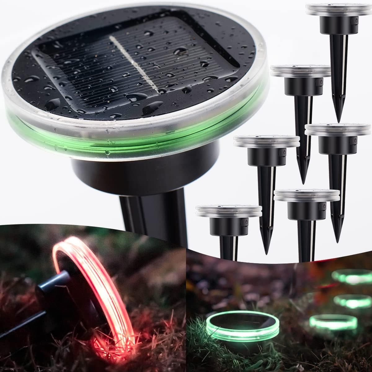 SUNFACE Solar Ground Lights 6 Pack Humidity Sensor Lights Outdoor Waterproof Landscape Lighting for Garden Yard Walkway Lawn Driveway (Black)