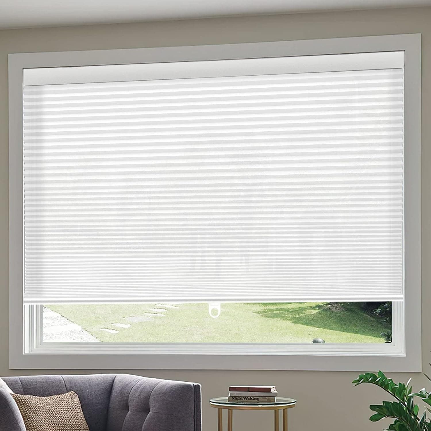 Bliwans Cellular Shades, Cordless Blinds for Windows, Honeycomb Blinds for Light Filtering, Blinds for Window, Window Shades for Home,Kitchen and Office,White 35" W X 64" H