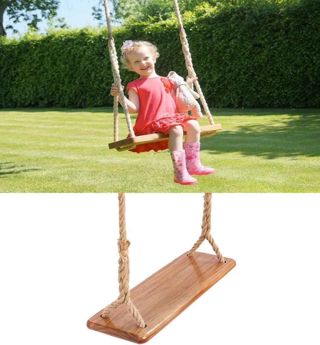Tree Swing Seat Hanging Wooden Tree Swings for Children Kids Garden,Yard, Indoor, Elm Wood Durable Can Withstand 440IB,Kide Swings(15.7*6.3IN)