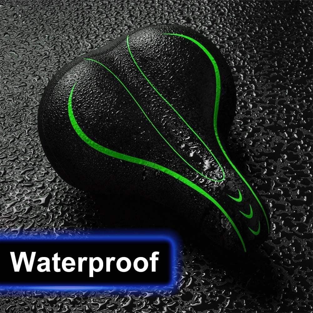 Bike Seat for Women Men-Replacement Wide Bicycle Saddle Memory Foam Waterproof Padded Soft Bike Cushion with Dual Shock Absorbing Rubber Balls Universal Fit for Indoor/Outdoor Bikes