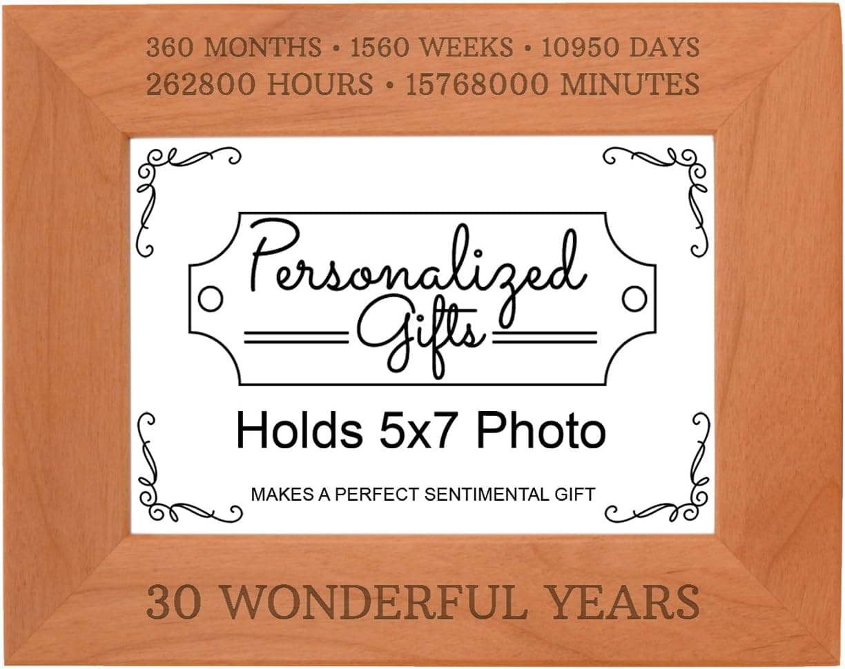 30th 30 Wonderful Years Natural Wood Engraved 5x7 Landscape Picture Frame Wood