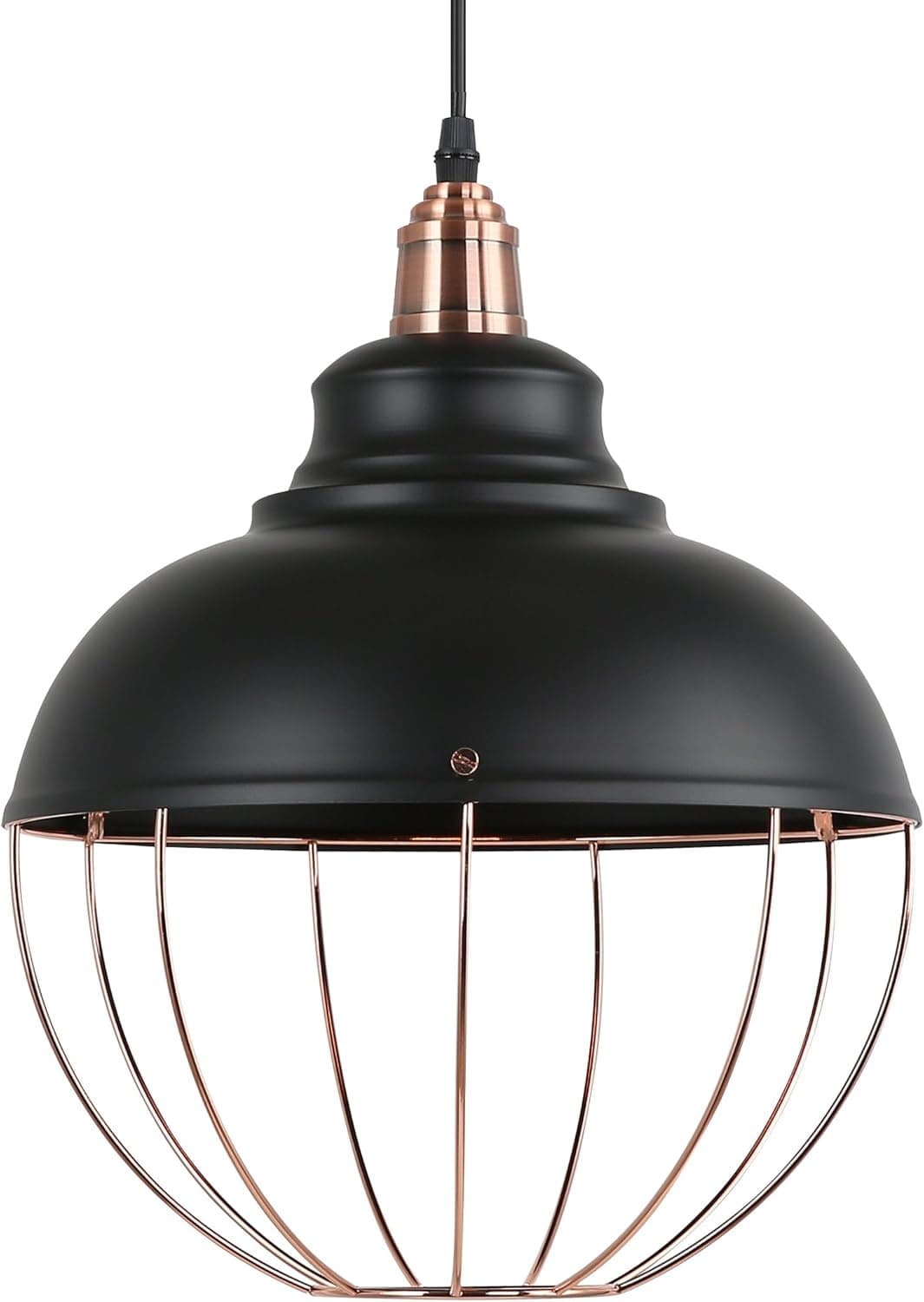 Light Society Margritte Pendant Light, Matte Black Shade with Copper Cage, Modern Industrial Lighting Fixture (LS-C146)