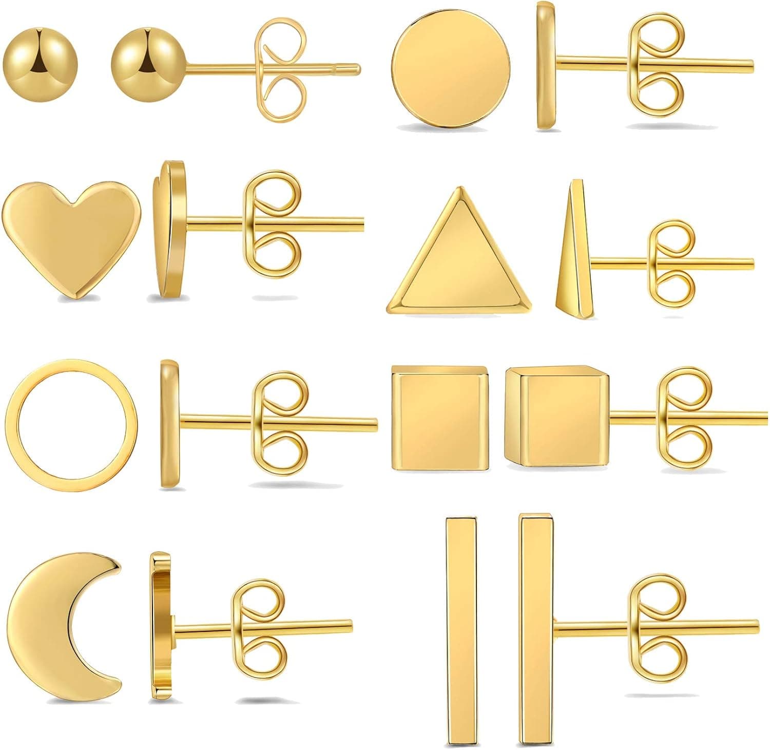 YANCHUN Minimalist Geometric Stud Earrings for Women Simple Triangle Square Hexagon Circle Earring Studs Earrings Set for Girls