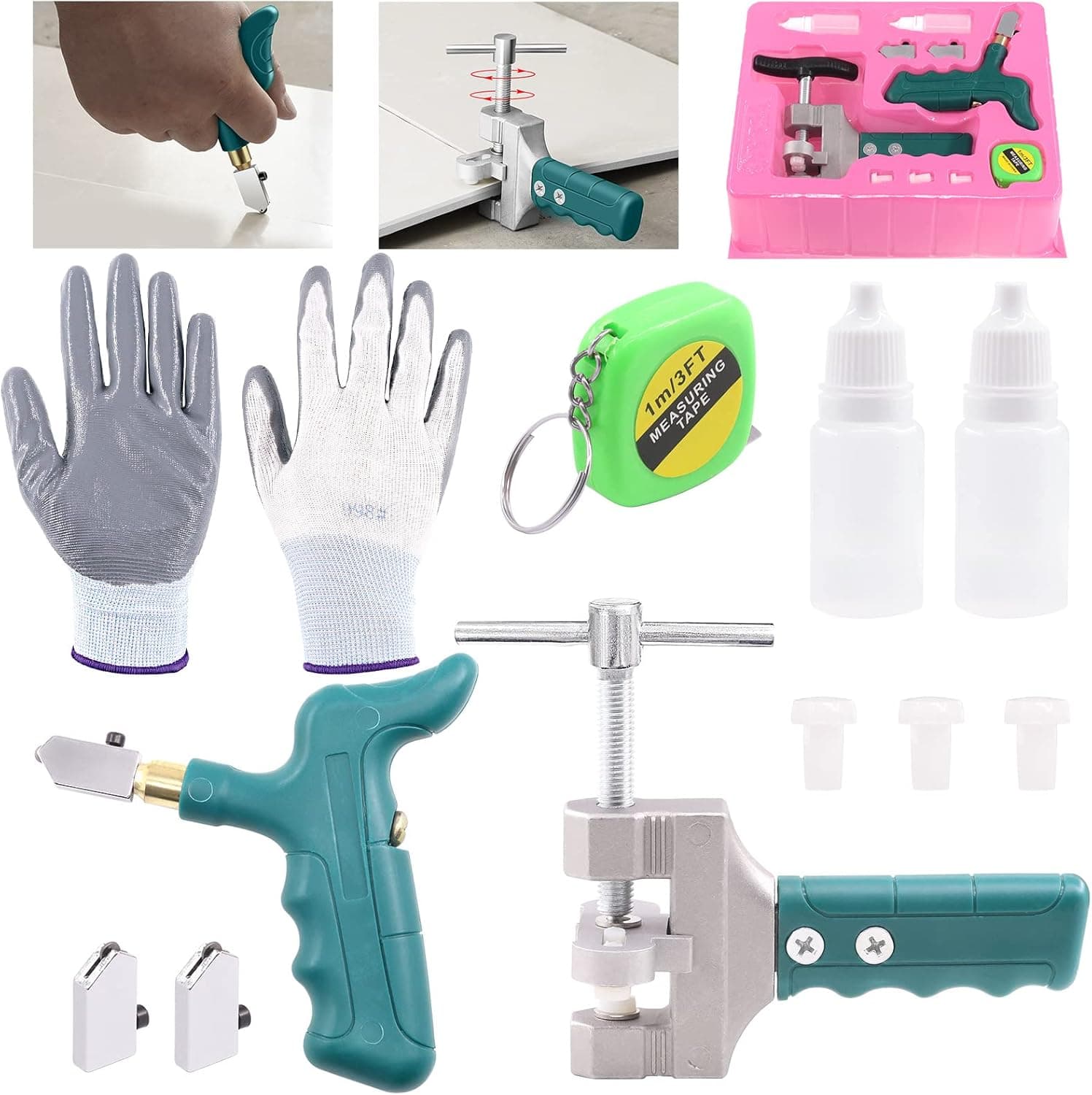 Glarks 2 in 1 Glass Cutting Tool Set, Glass Breaking Pliers and Glass Cutter with Anti-Cutting Gloves for Ceramic, Glass and Mirror