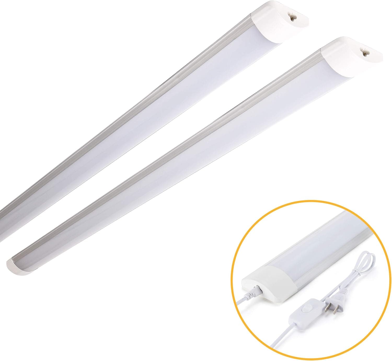 (2-Pack) Linkable LED Shop Lights for Garage 4 Foot with Plug, 40W, 4000lm, 6500K, FlushMount Garage Utility Light, Workbench Light, LED Utility Light Fixture, Built-in ON/Off Switch