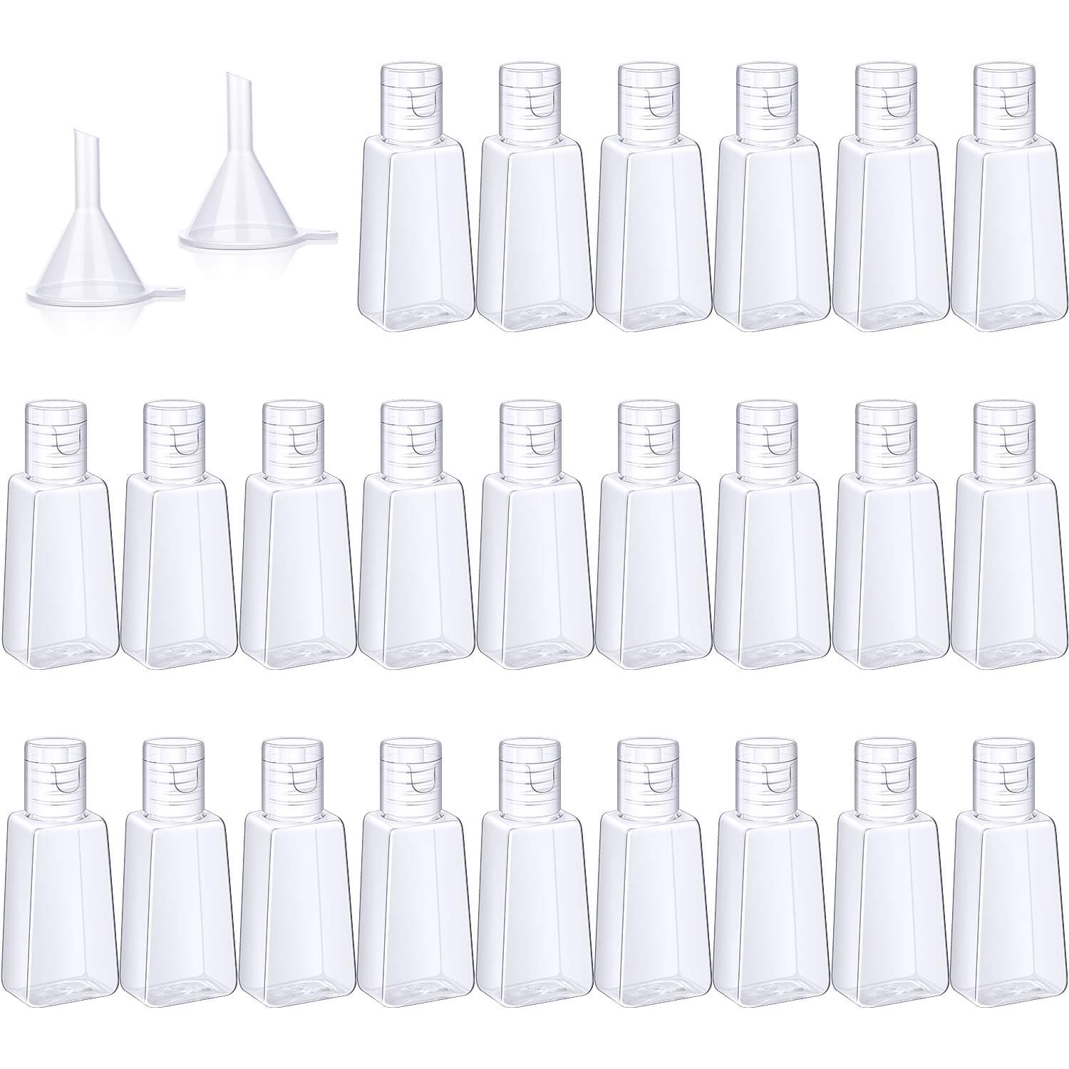 24 Pieces Empty Bottles with Flip Cap Travel Size Containers Empty Plastic Bottle 1 oz/ 30 ml with 2 Pieces Transfer Funnels for Liquid, Lotions, Creams, Shampoo and Toiletries