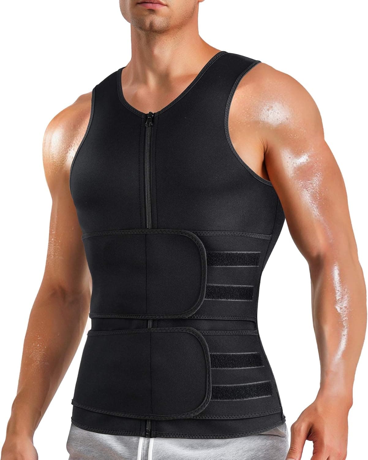 Sauna Vest for Men with Waist Trainer Zipper Neoprene Sauna Sweat Suit Tank Top Workout Waist Trimmer Vest