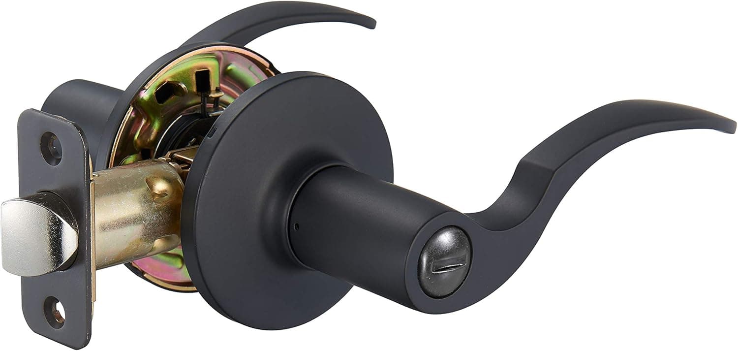 Amazon Basics Shelby Door Lever With Lock, Privacy, Matte Black