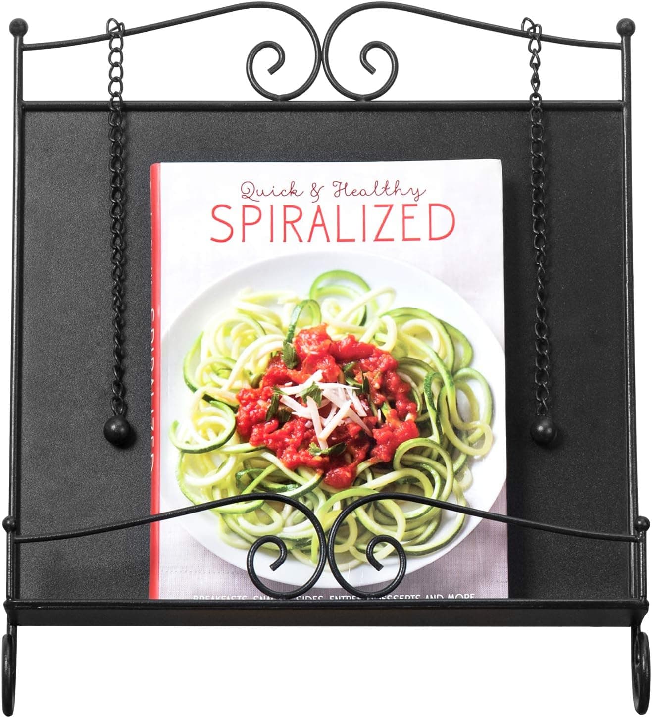 MyGift Scrollwork Design Black Metal Cookbook Holder with Kickstand