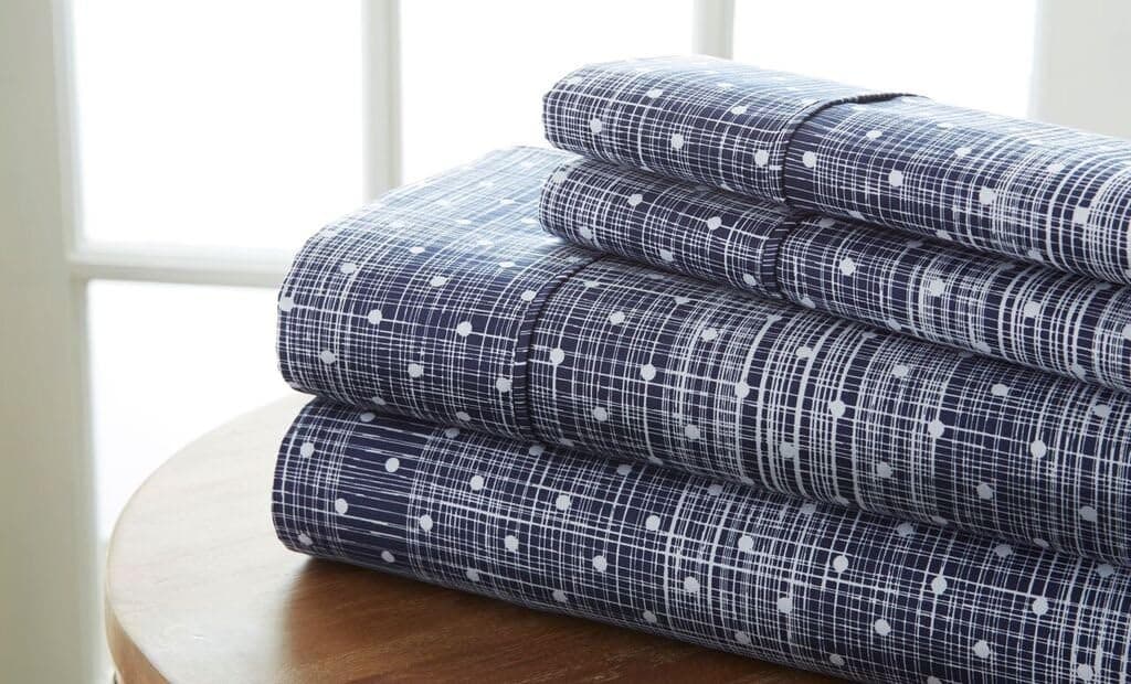 ienjoy Home Polkadot Printed Patterned Quality 4 Piece Sheet Set, Queen, Navy (BC-4PC-POK-QUEEN-NA)