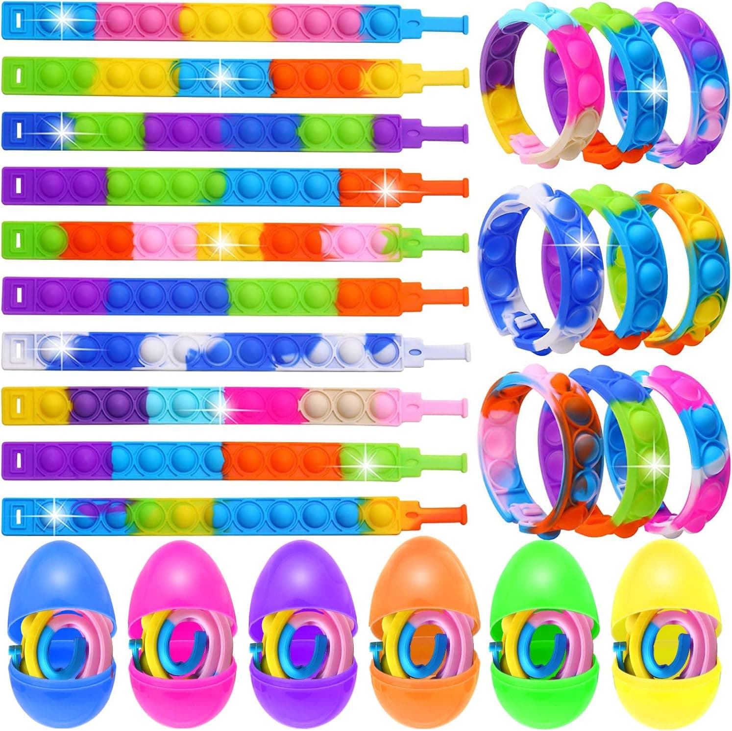 30Pcs Pop Bracelet Fidget Toys, Pinata Stuffers for Kids Fidget Bracelet Wearable Push Poping Bubble Sensory Toy, Goodie Bags Stuffers Stress Relief Finger Press Silicone Wristband Party Favor