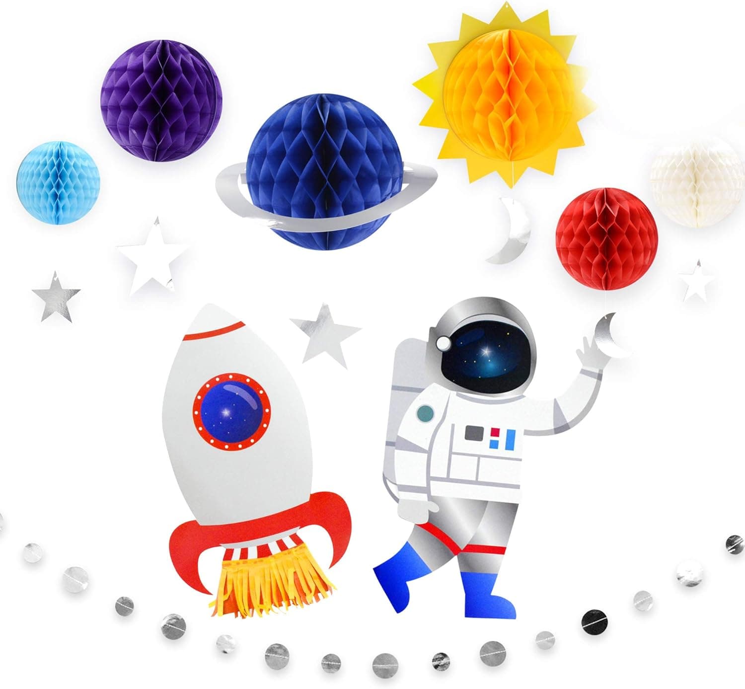 9Pcs Outer Space Decorations Solar System Hanging Supplies Galaxy Planets Honeycomb Space Birthday Party Decor Ceiling Ornaments
