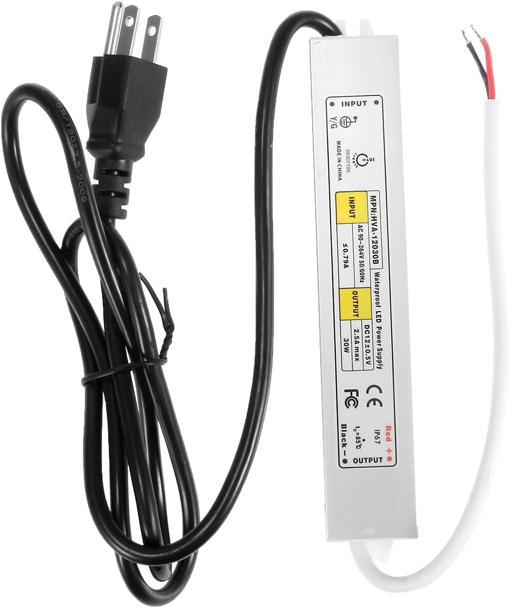 Intocircuit 12V 30W DC Waterproof LED Transformer Power Supply Driver with 3.5 Feet US Cable