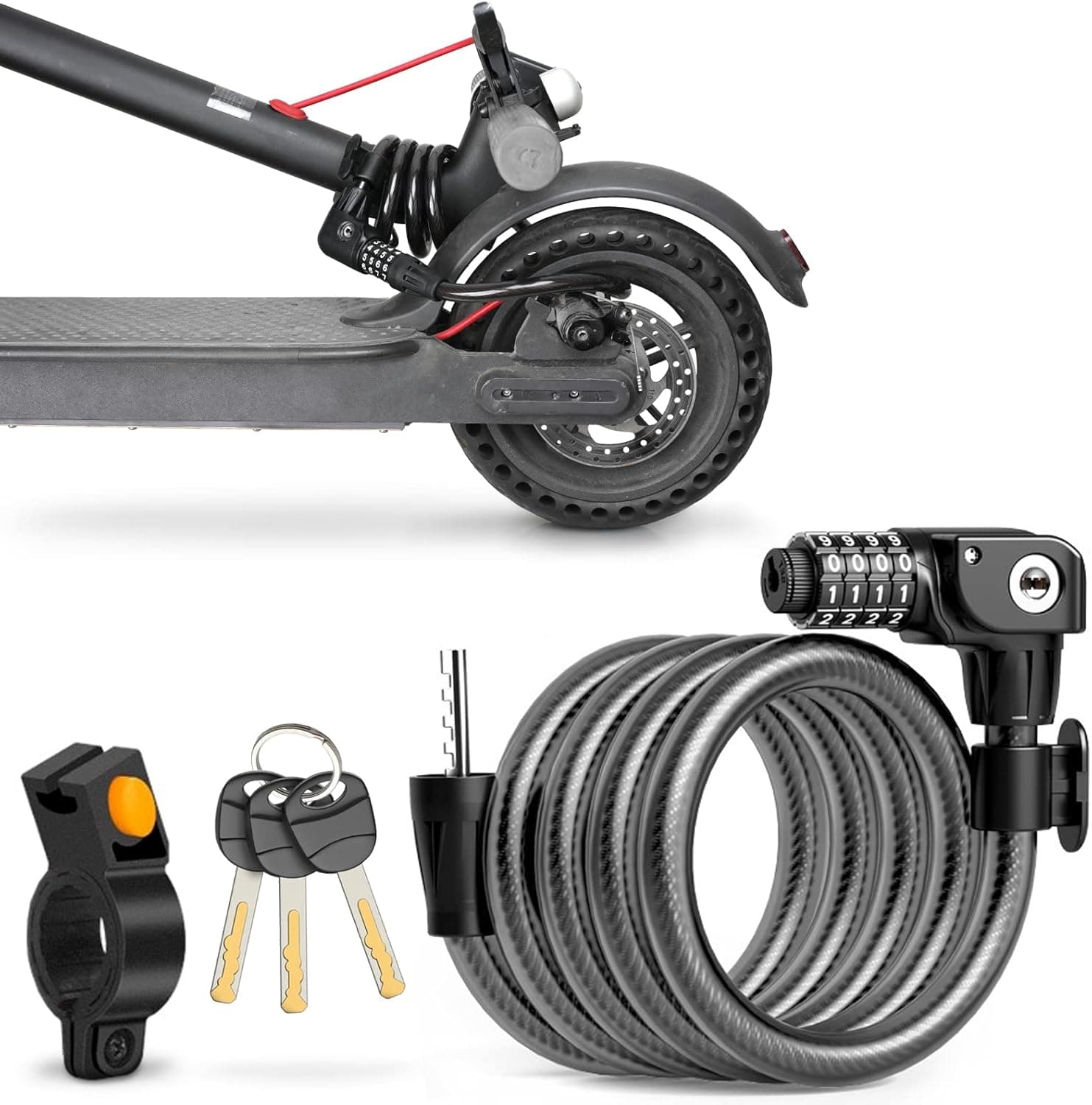 Seway Scooter Lock Cable for Xiaomi Mijia M365 ES Series Segway Ninebot, Bicycle Combination Locks Coiled Chain Lock Basic Self Coiling Core Steel Wire 4 ft. Long 1/3 inch Fit for M365/ES1/ES2/ES3/ES4