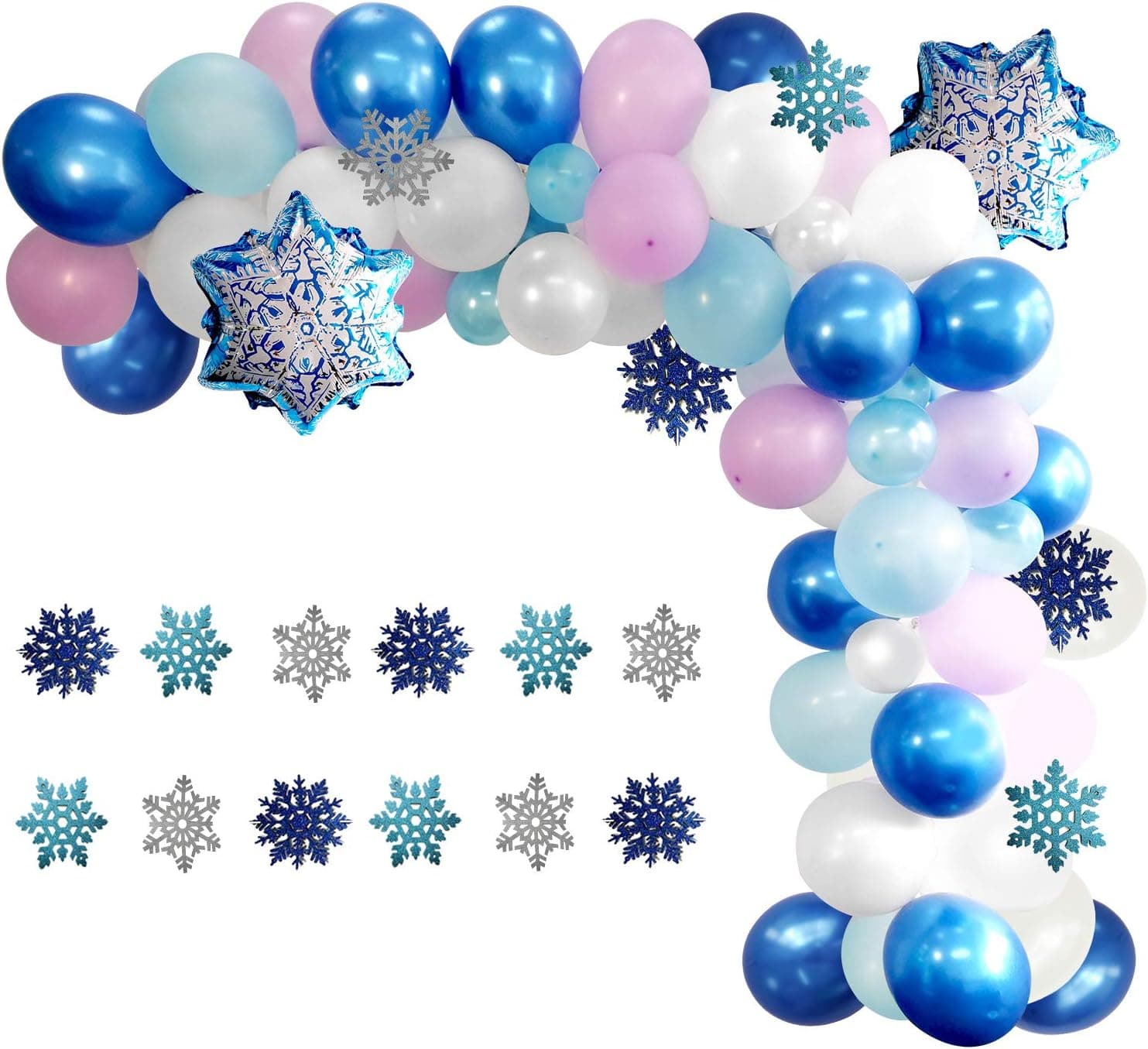 Frozen Balloons - 115pcs Frozen Balloon Garland Kit with Snowflake Balloons Frozen Balloon Arch for Frozen Ice Princess Party Girls Baby Shower Winter Wonderland Frozen Birthday Party (Frozen)