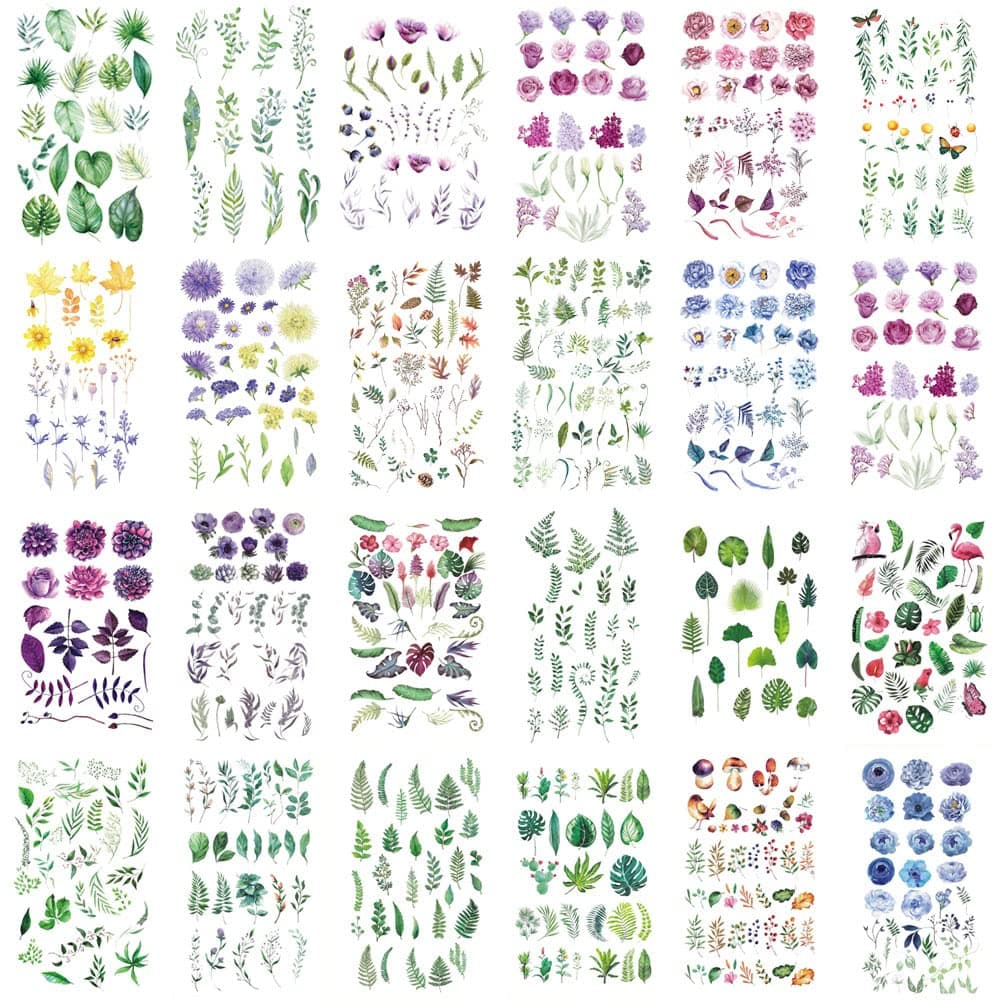 WYUEN 24 Sheets Flower Temporary Tattoo Sticker Women Children Fake Tattoos Body Art Waterproof Face Stickers (W24-05)