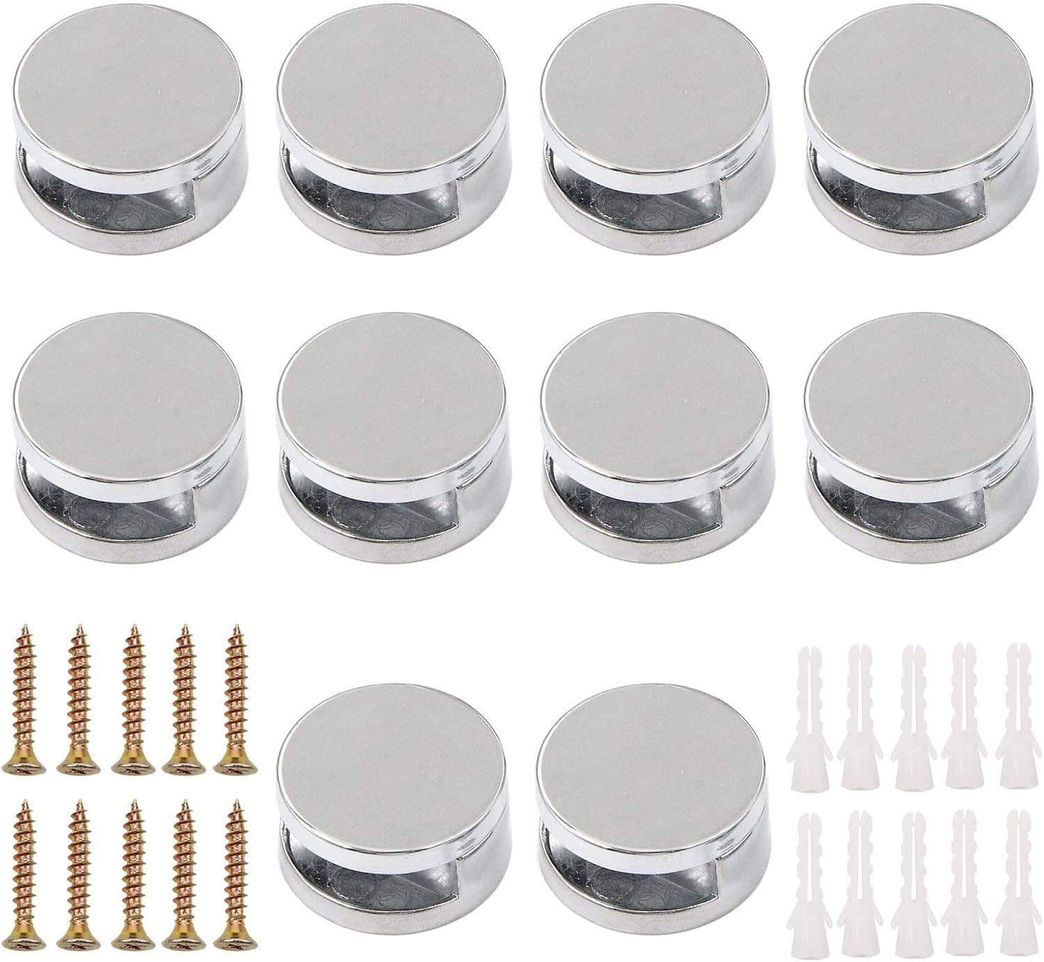 10 Pieces of Mirror Holder, Zinc Alloy Round Glass Clamp Fixing Clamp, Wall Hanging Mirror Bracket Bathroom Mirror Support Plate Nail Mirror Fixing Fittings,Fixed 3 to 6mm Thick Mirror