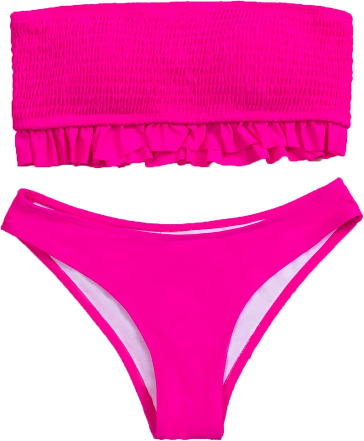 Avanova Women's 2 Pieces Bandeau Bikini Set High Cut Strapless Smocked Swimsuit Bathing Suit