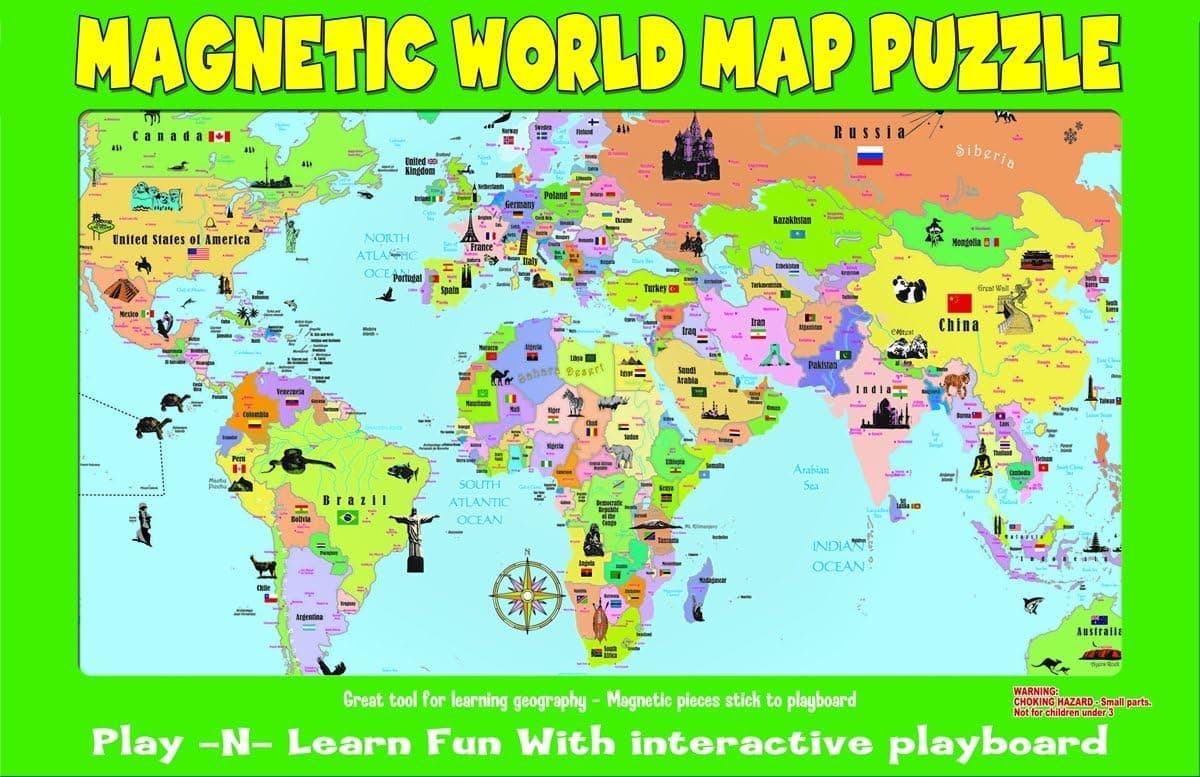 Magnetic World Puzzle Map World Learn Countries and Capitols Goes great on the refrigerator by Ata-Boy