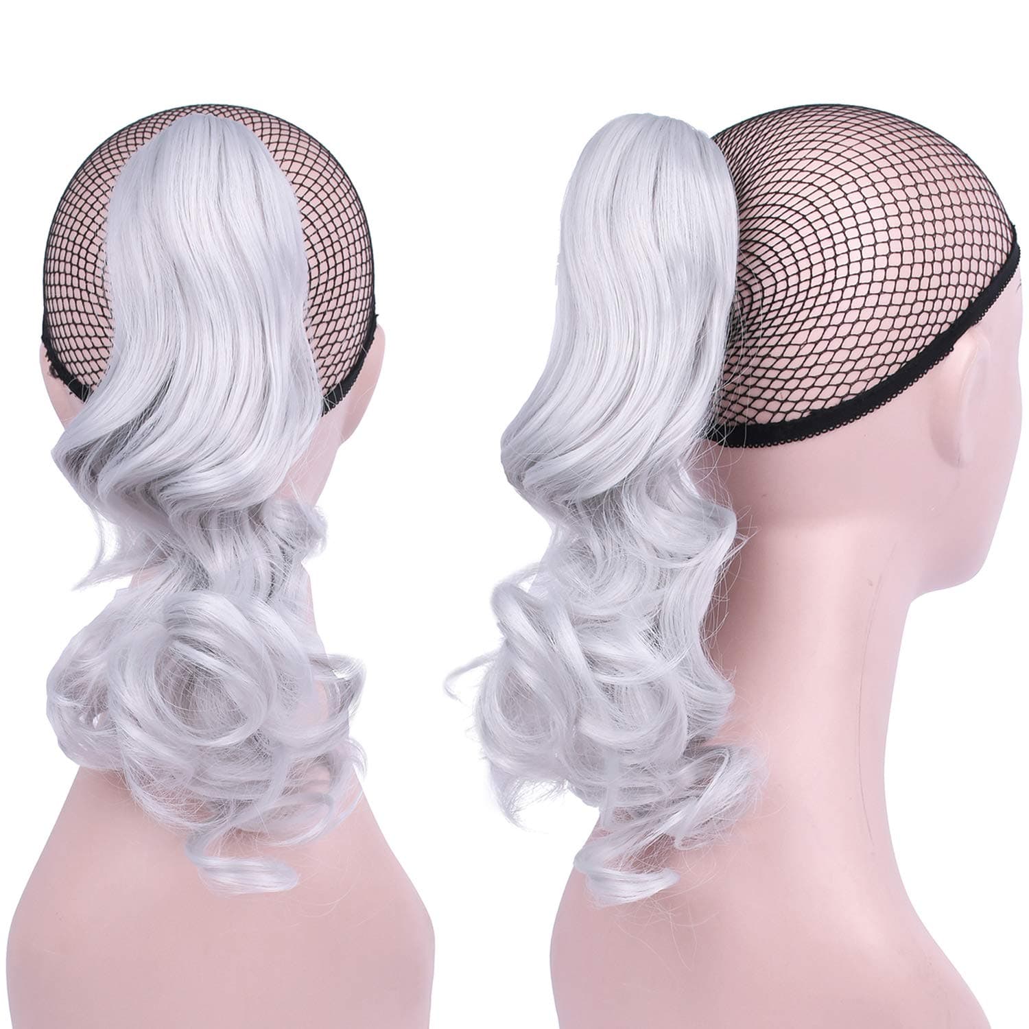 GIRLSHOW Short Wavy Claw Clip Ponytail Extensions 14 Inch 4.59 Oz Synthetic Hair Extensions Pony Tail Jaw Hairpiece Hair Extensions for Women Girls (#Gray, 14 Inch)