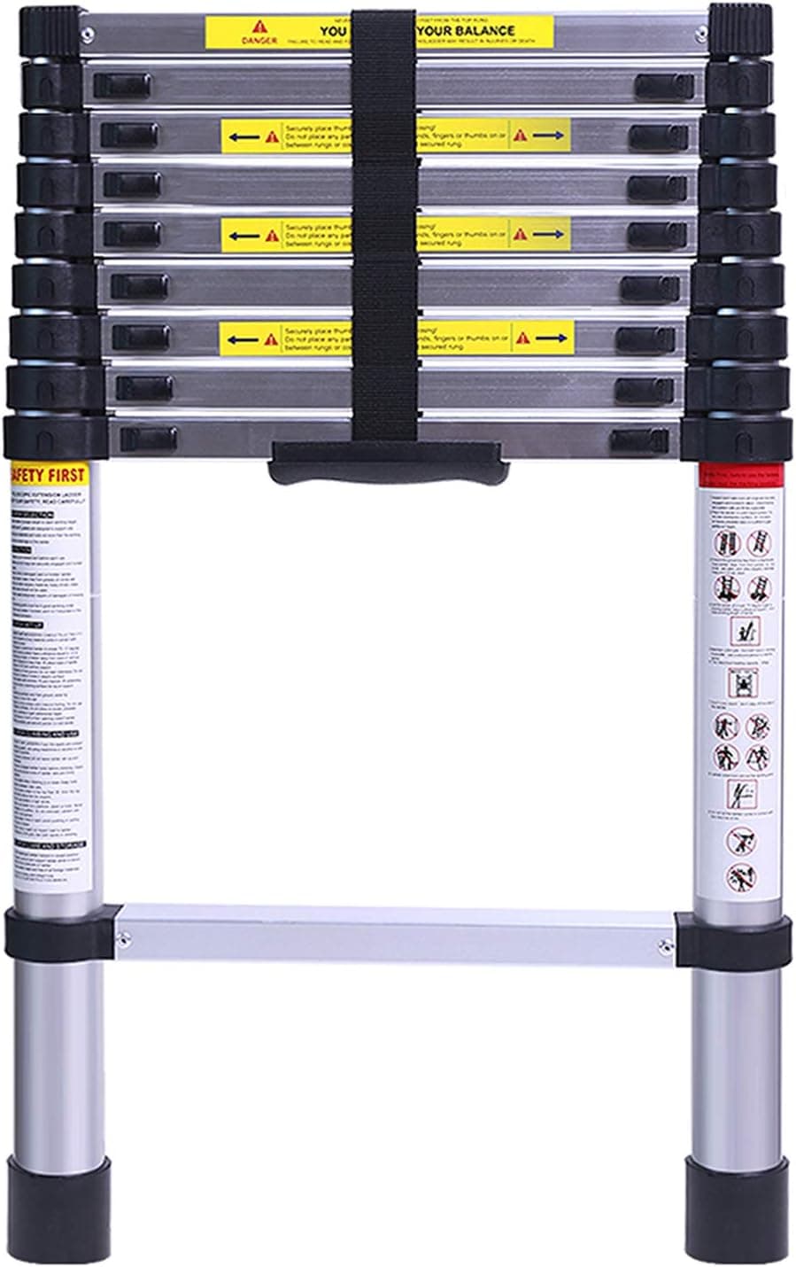 Terokota Collapsible Telescoping Ladders, 9.5FT Telescopic Extension Ladder Aluminum Retractable Folding Ladders for Home, RV, 330LB Capacity