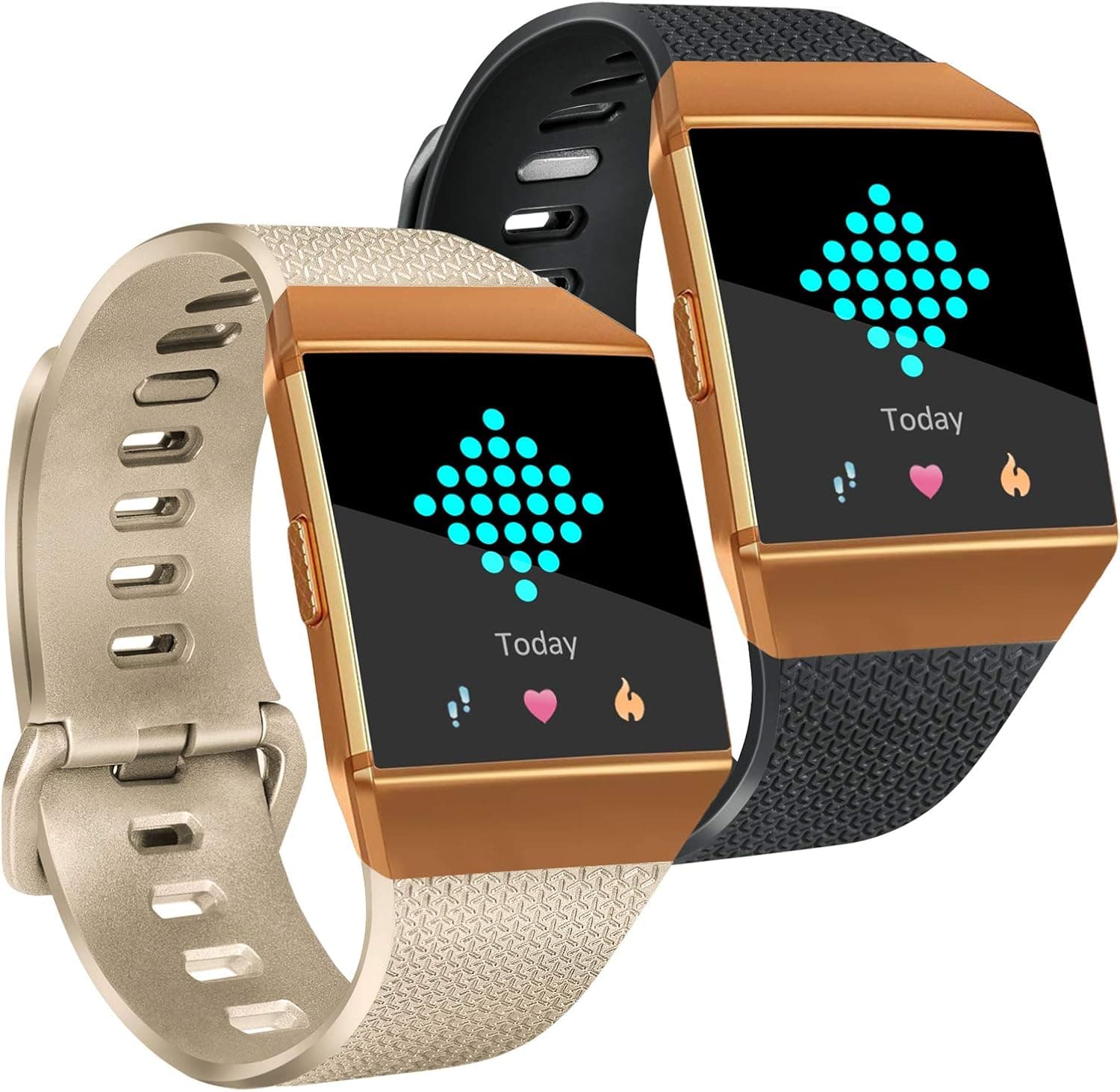 Tobfit Compatible with Fitbit Ionic Bands, Soft TPU Sport Arm Wristband Accessories for Women Men, Small, Champagne Gold, Black