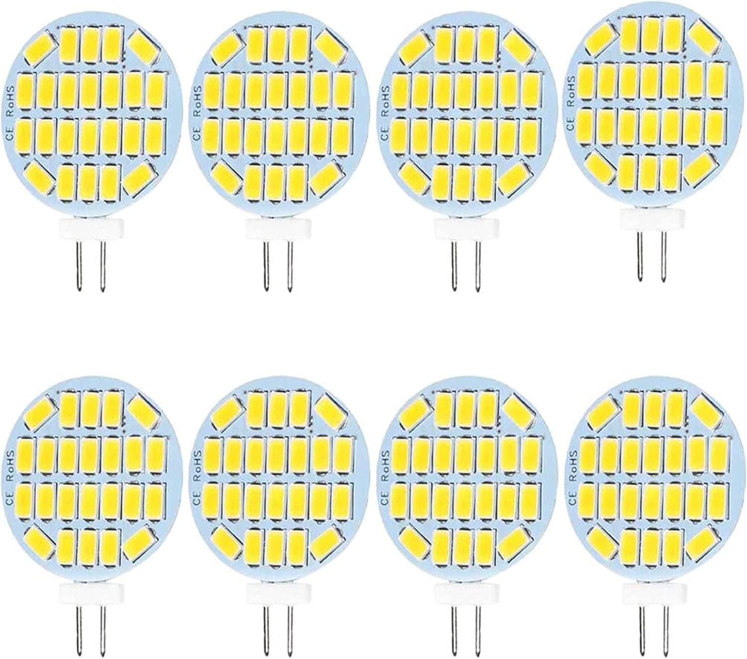Lxcom Lighting G4 LED Light Bulb 3W Landscape LED Bulb AC/DC 12V 30W Halogen Bulb Equivalent 24 LEDs Daylight White 6000K JC T3 G4 LED Bulb 180° Beam Angle for Ceiling Recessed Puck(8 Pack)