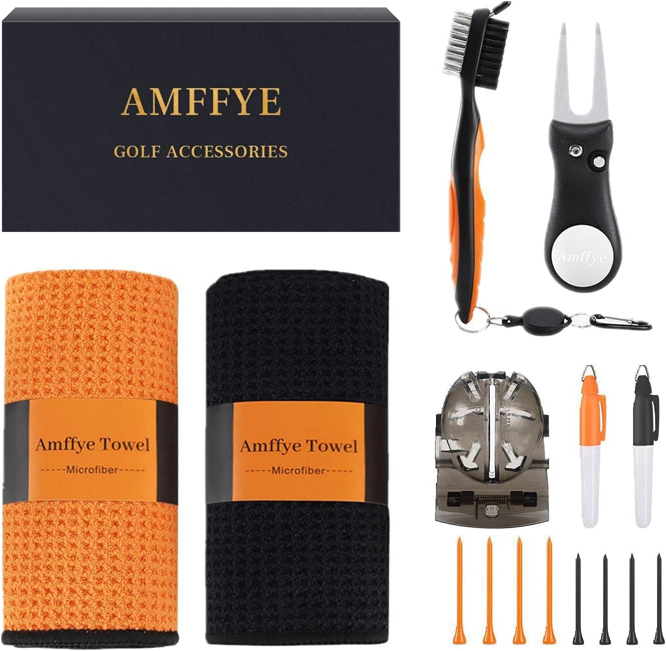 Amffye Golf Club Cleaner Golf Accessory Set Golf Groove Cleaning Tool Kit Golf Towel Golf Brush Golf Divot Repair Tool Golf Ball Marker Golf Gifts for Men Women Golfers