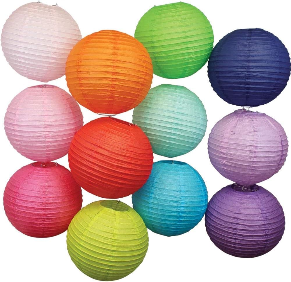 Just Artifacts 12 Assorted 12" Chinese Paper Lanterns (Multi-Color, 12-inch, Set of 12)