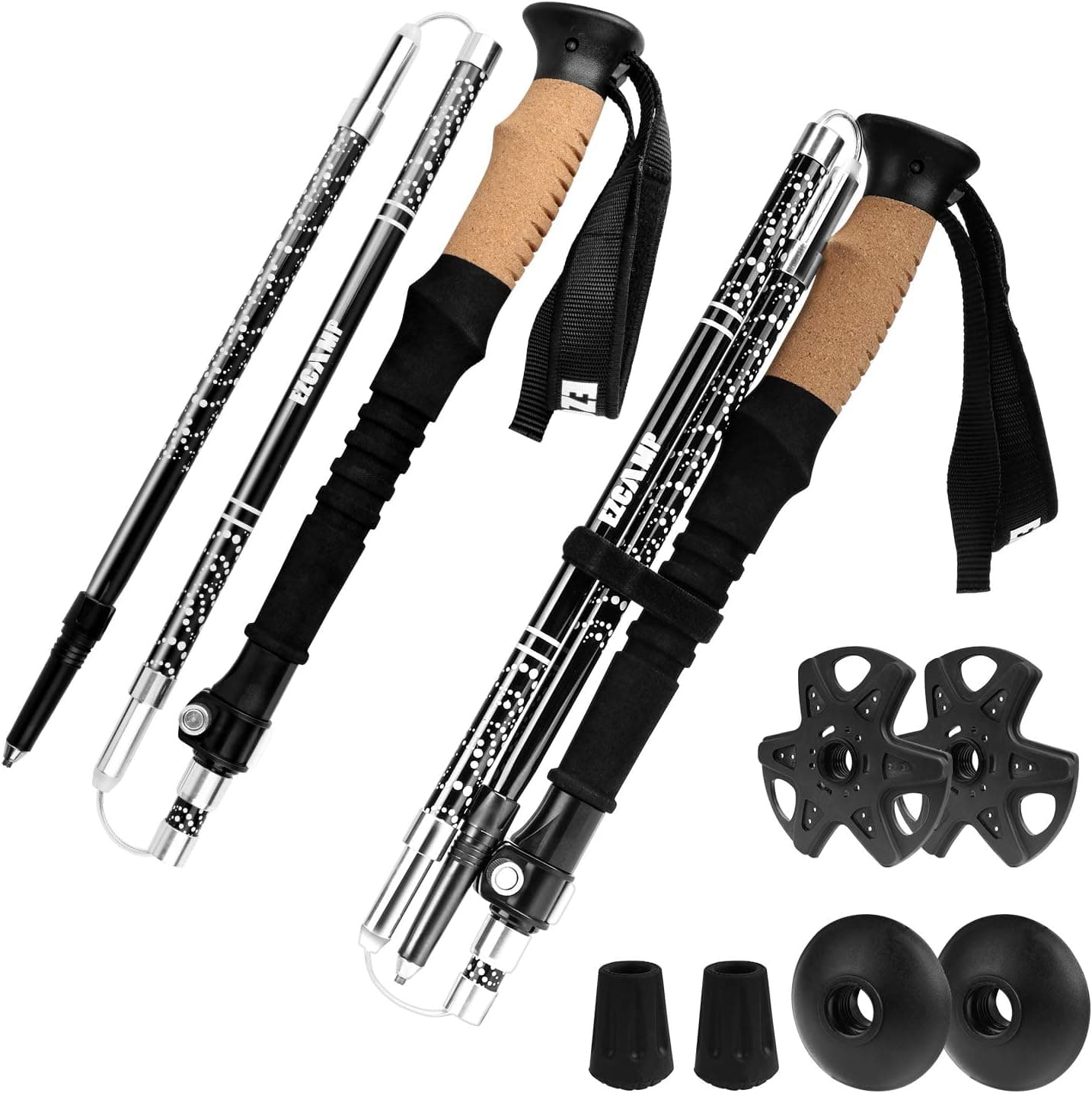 Hiking Poles, EZCAMP Adjustable Trekking Poles for Walking/Hiking/Climbing Shockproof, Ergonomical Grip, Strong Straps 2 Packs Hiking Sticks for Adults and Children