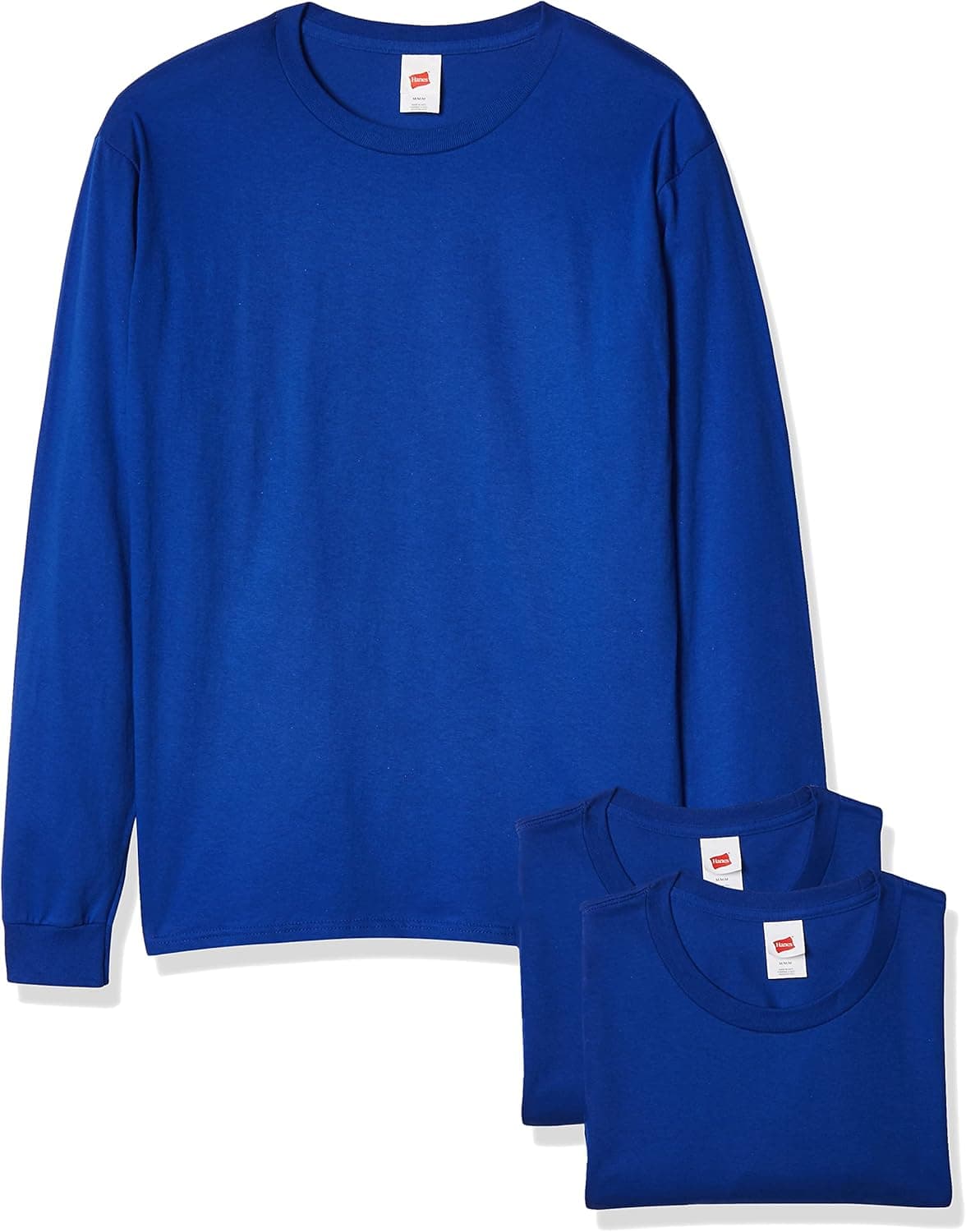 Hanes Men's Essentials Long Sleeve T-Shirt Pack, Crewneck Cotton Tees, 4-Pack