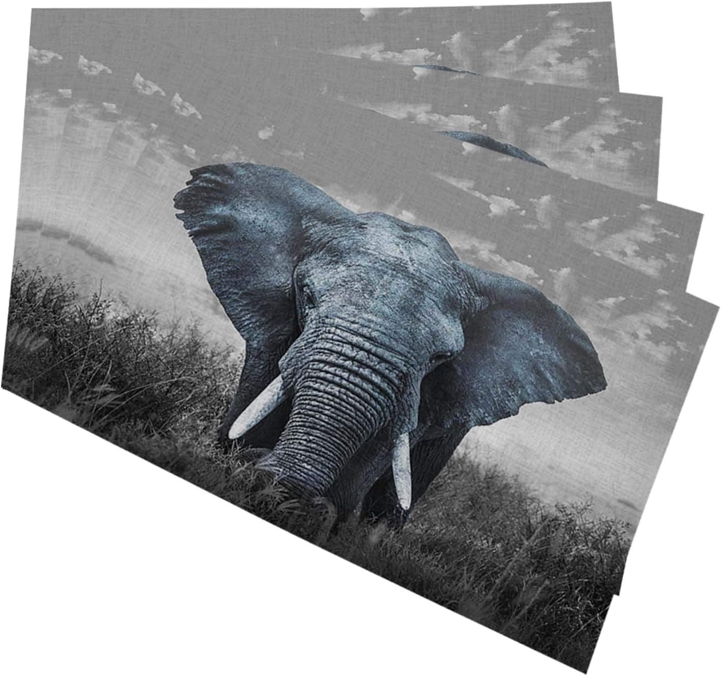 HOSNYE African Elephant Placemats for Kitchen Dining Table Set of 4 Nature Wildlife African Elephant Linen Place Mats