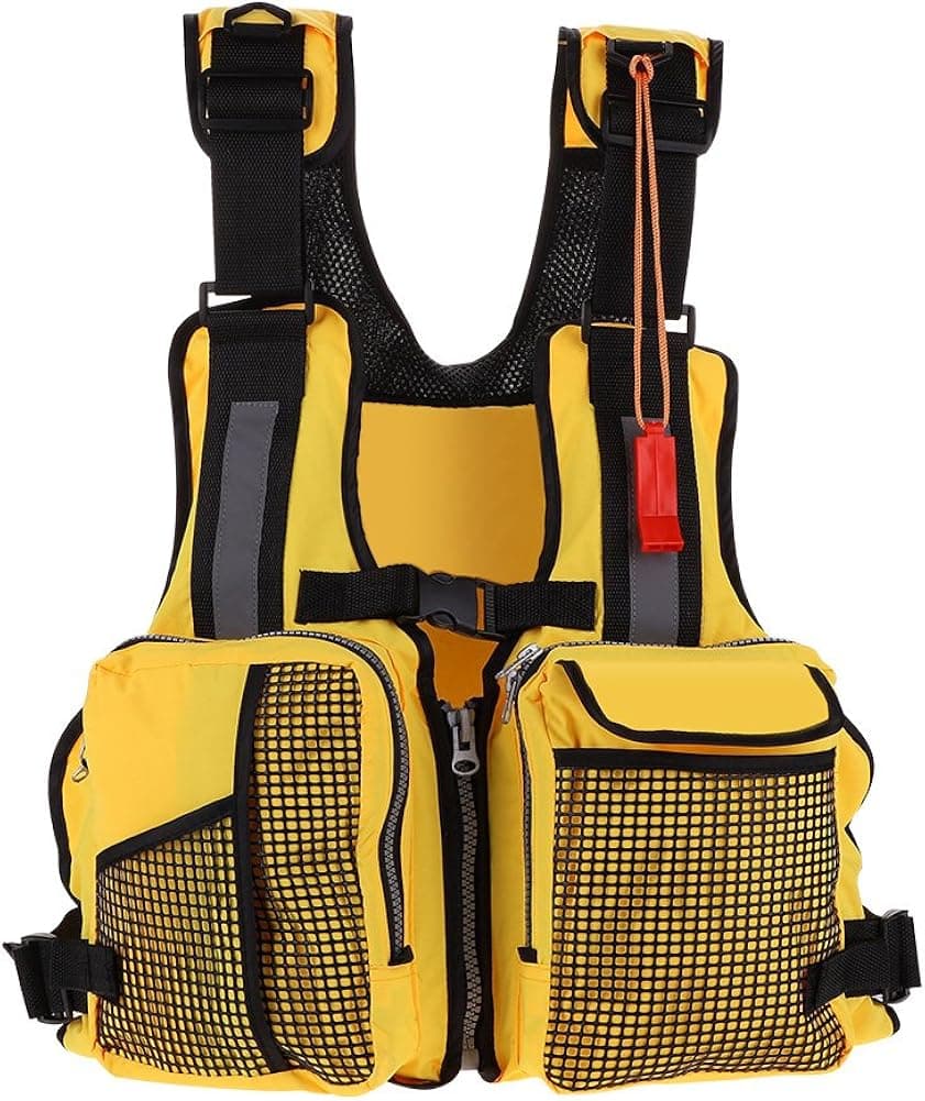 Fishing Life Vest, Kayak Life Jackets Kayaking Watersports Fishing Life Jacket with Multi-Pockets Whistle and Reflective Stripe (Color:Yellow)