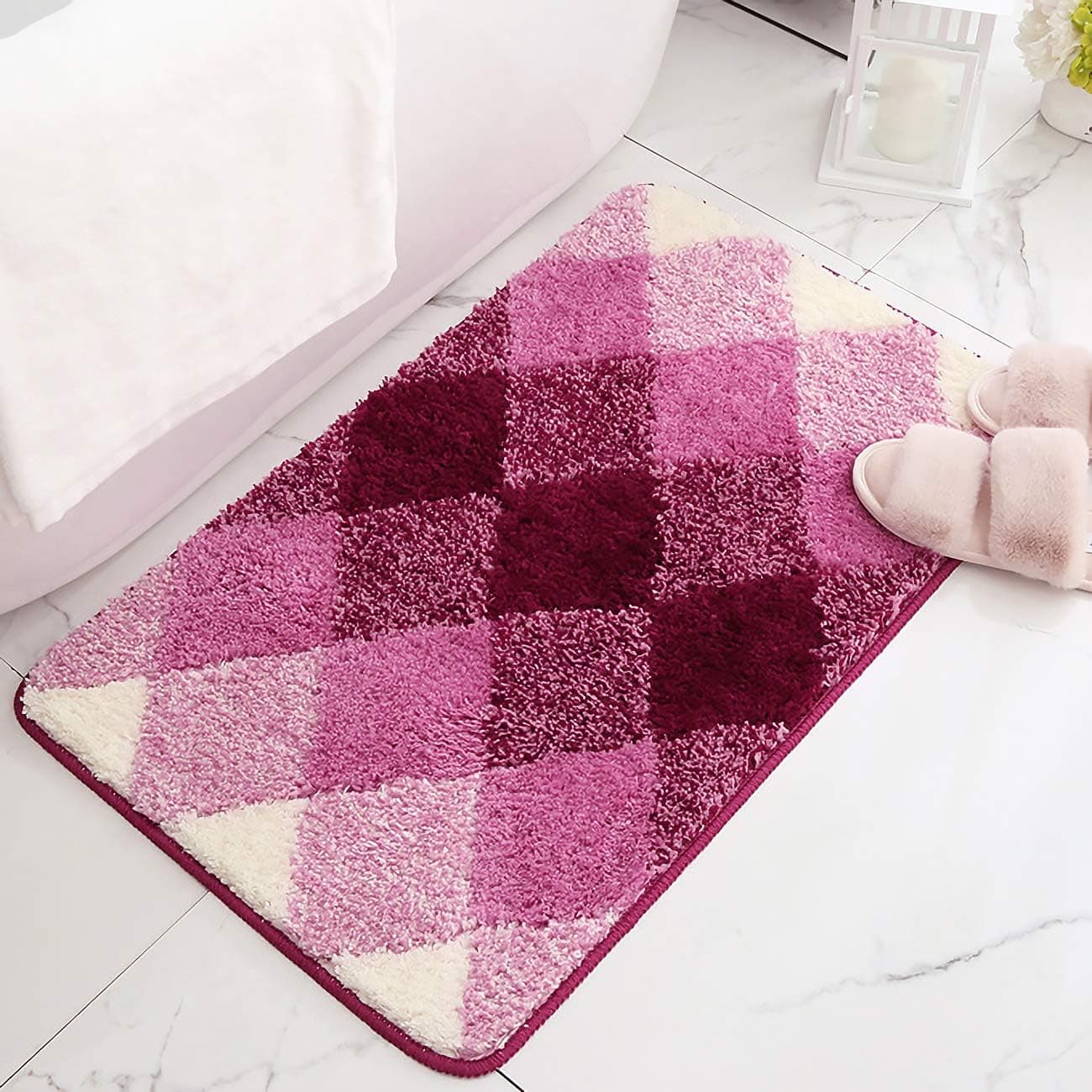 Bath Rug 15.7 x 23.6, Non-Slip Soft Microfiber Bath Mat for Bathroom, Super Water Absorption, Thick Durable Machine Washable Easy to Clean, Red