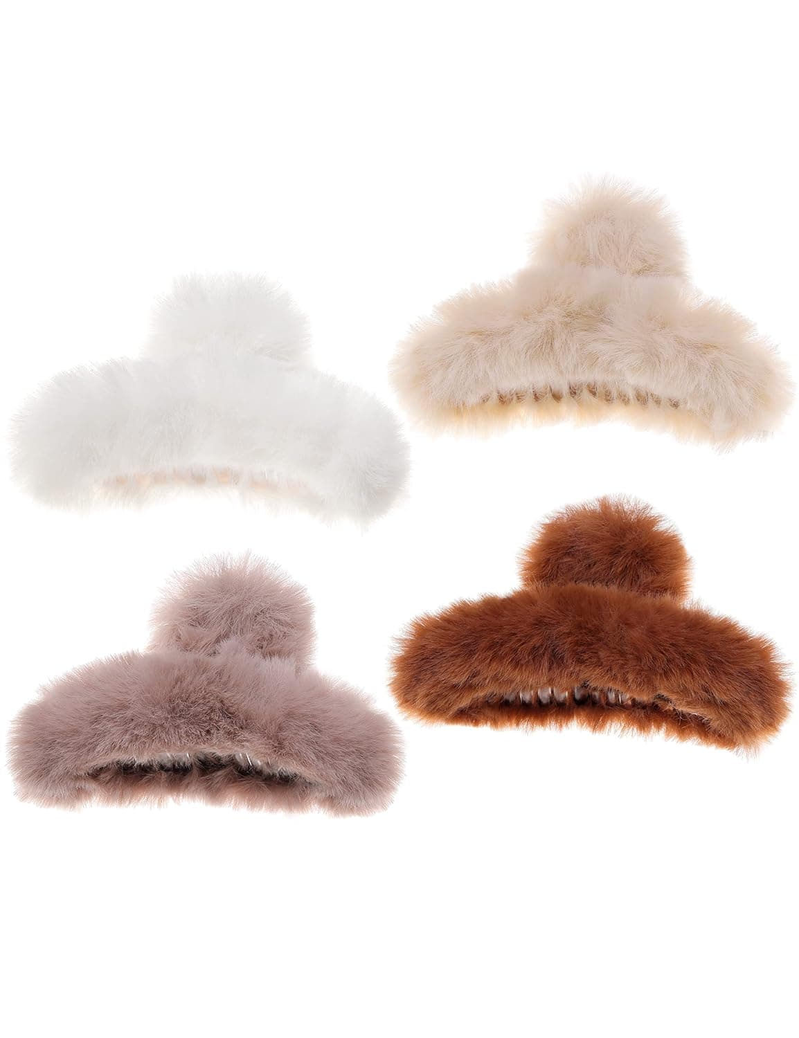 Tinblin 4pcs Faux Fur Hair Clips for Winter, 5.5 Inches Large Fuzzy Claw Clip for Thick Thin Hair, Long Fur Preppy Claw Clips Fluffy Hair Clip for Women Girls