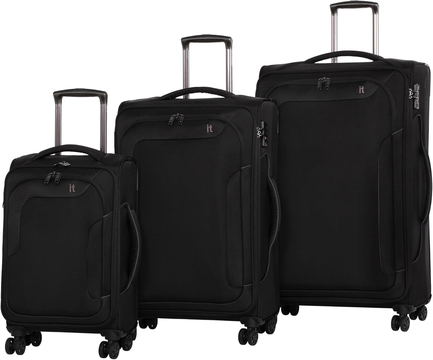 it luggage Amsterdam lll 3 Piece Luggage Set 8 Wheel Semi Expandable Spinner, Black
