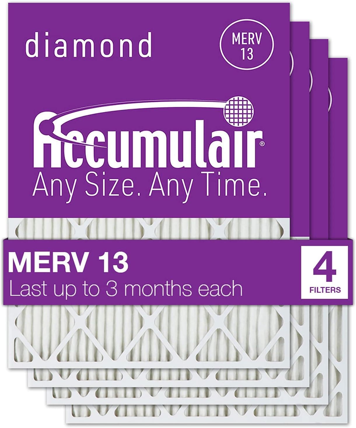 Accumulair Diamond 12x24x1 (11.75x23.75) MERV 13 Air Filter/Furnace Filters (4 Pack)