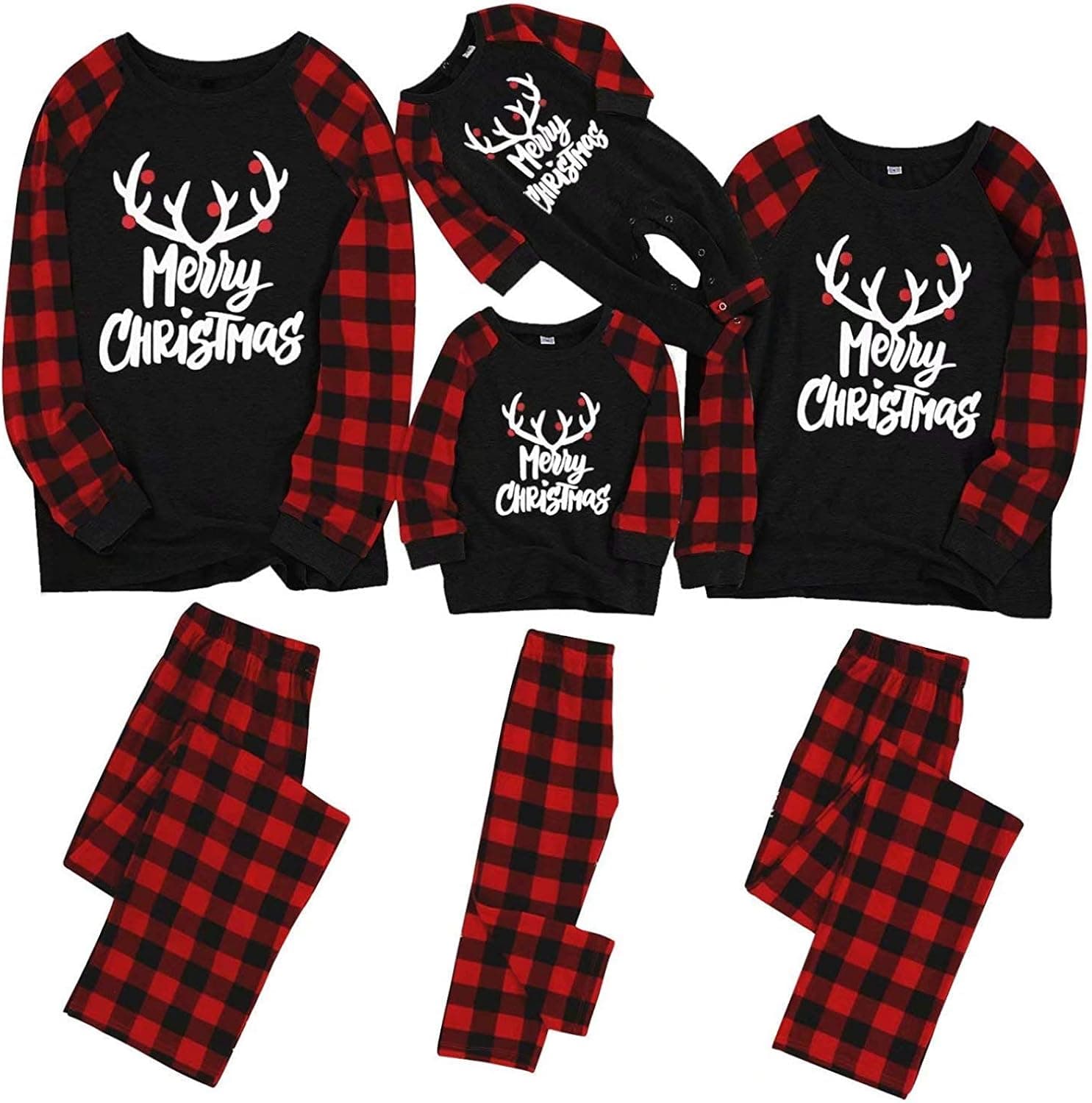 IFFEI Matching Family Pajamas Sets Christmas PJ's with Letter and Plaid Printed Long Sleeve Tee and Bottom Loungewear Men L