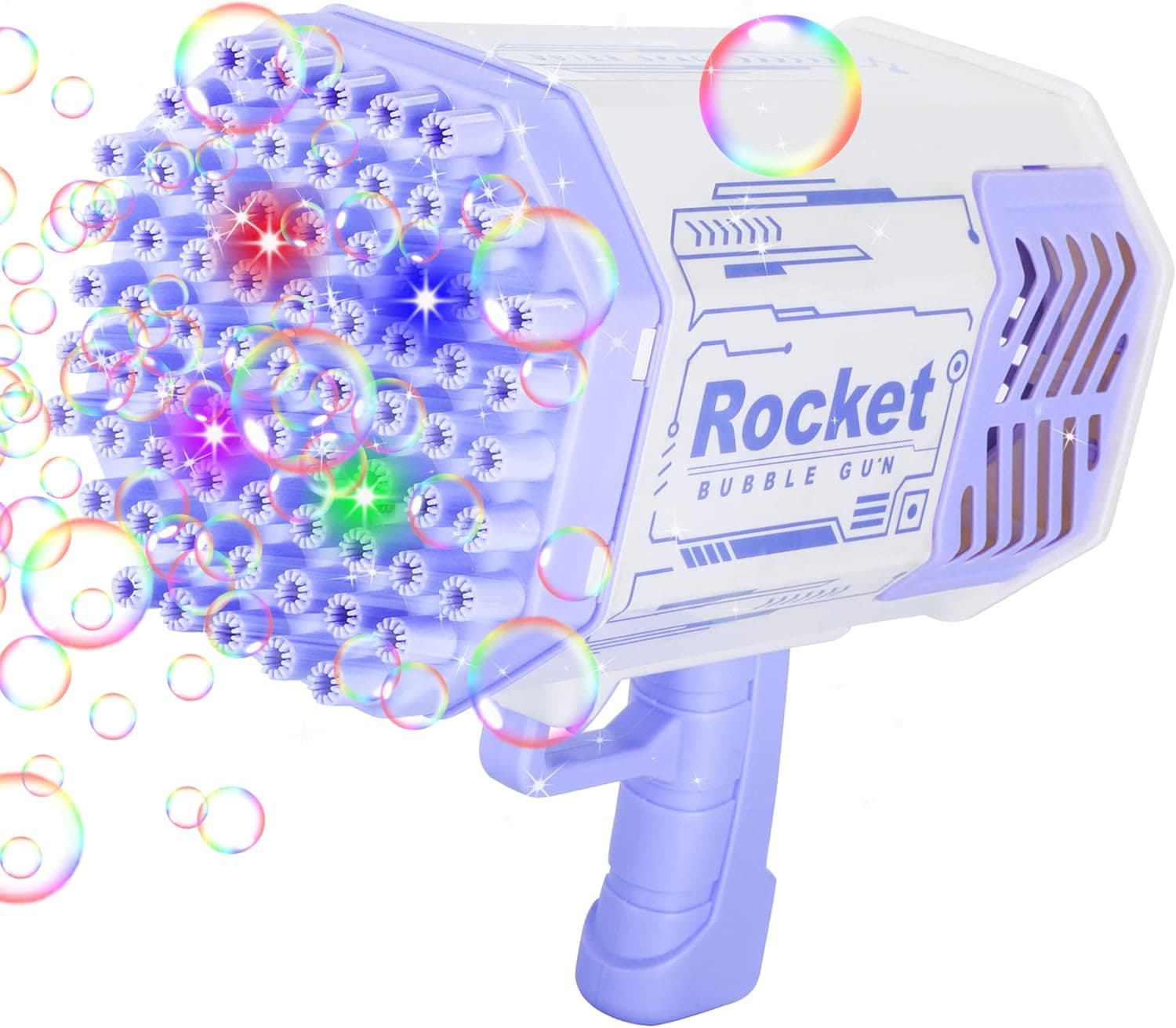 DORLETEM Bubble Gun Machine, 69 Holes Bubble Machine Gun with Colorful Lights, Bubble Makers for Kids Adults Toddlers, Bubble Gun Blaster Toys for Summer Outdoor Birthday Wedding Party [Purple]