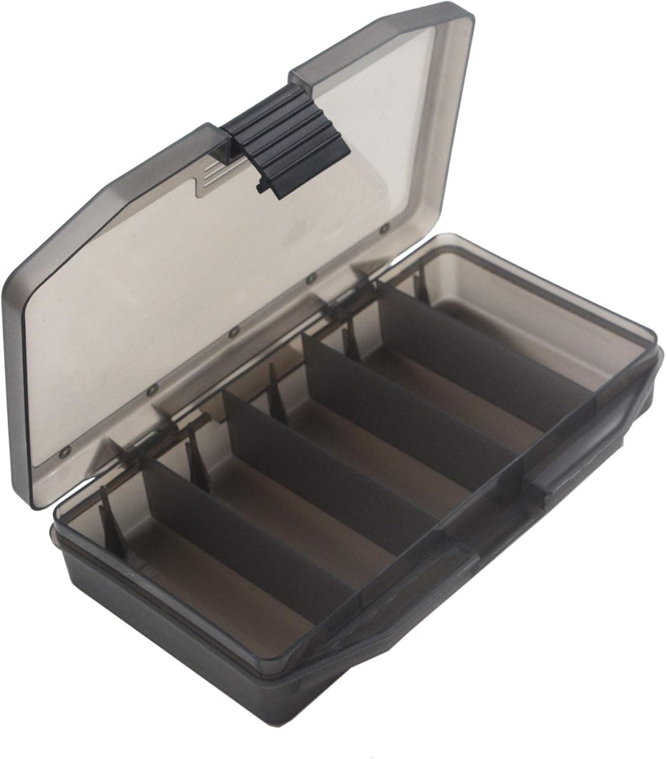 WAYLLSHINE Fishing Tackle Accessory Storage Box, 5 Compartments Black Visible Fishing Lure Box, Fishing Lure Bait Hooks Storage Box, Fishing Lure Storage Case with Lure Fix Pillar Inside
